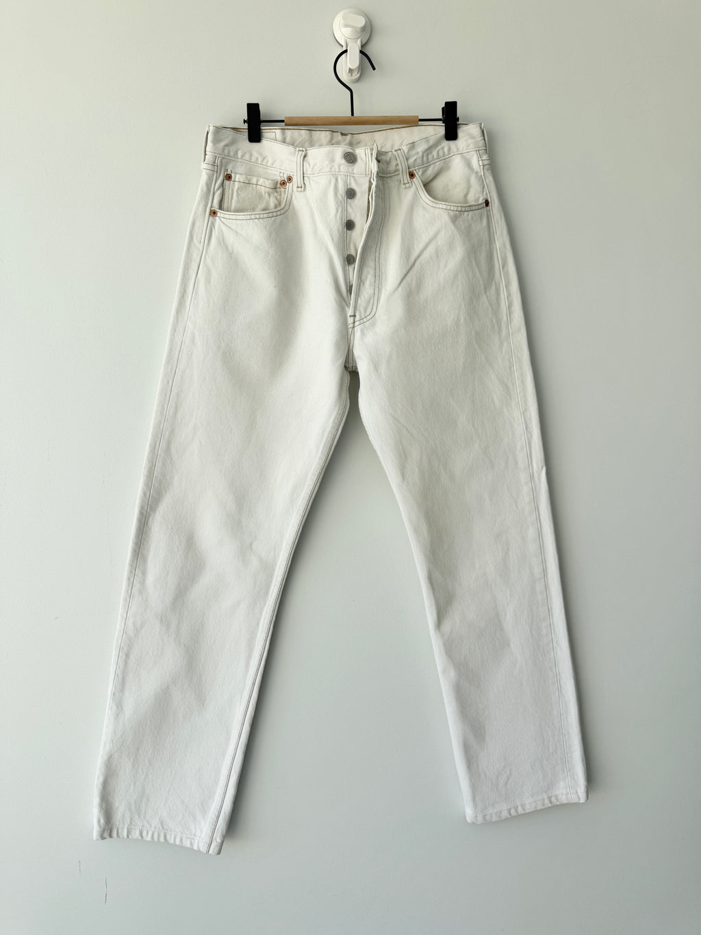 W31 L30 vintage Levis 501 30/31” measured white denim 90s Levi’s 501s