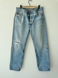 Soft denim W34 L29 vintage Levis 501 33/34” measured waist light faded blue distressed USA 90s 501s