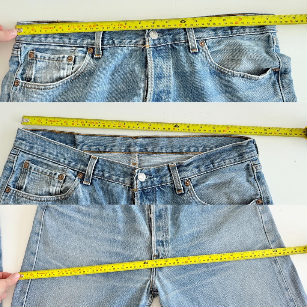 W36 L32 Levis 501 vintage 35-36” measured waist medium faded blue 501s made in USA 90s