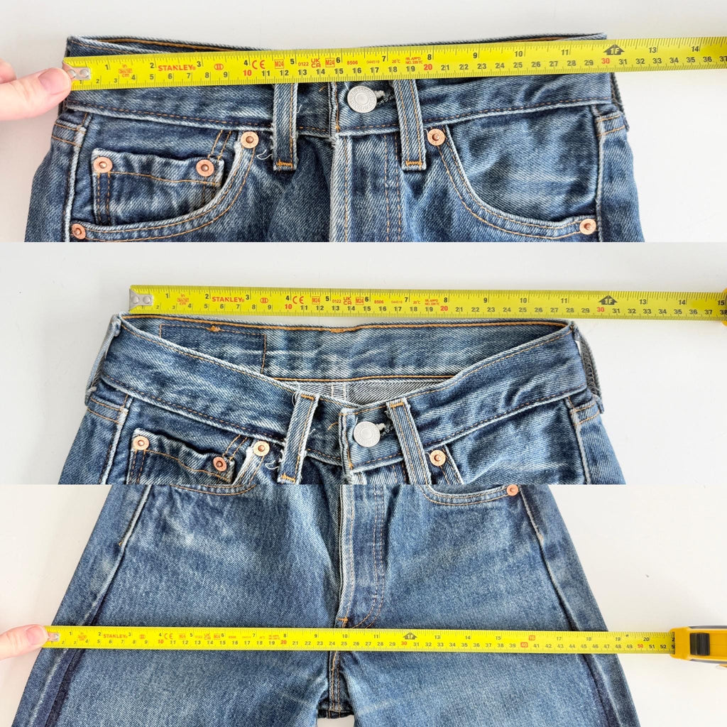 soft Levis 501s  vintage w22/23 L31 dark faded blue 501s made in U.K. 90s straight leg jeans 501 22”/23” waist (mayuk)