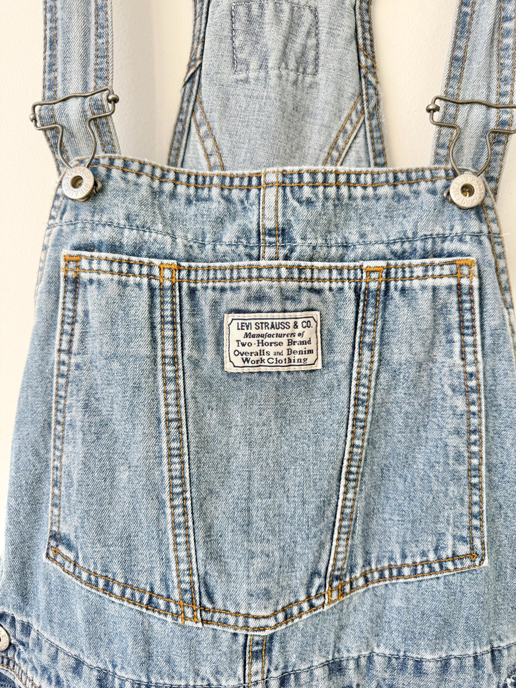 Levis overalls vintage dungarees tag size M Levi’s light faded blue faded straight leg made in 90s