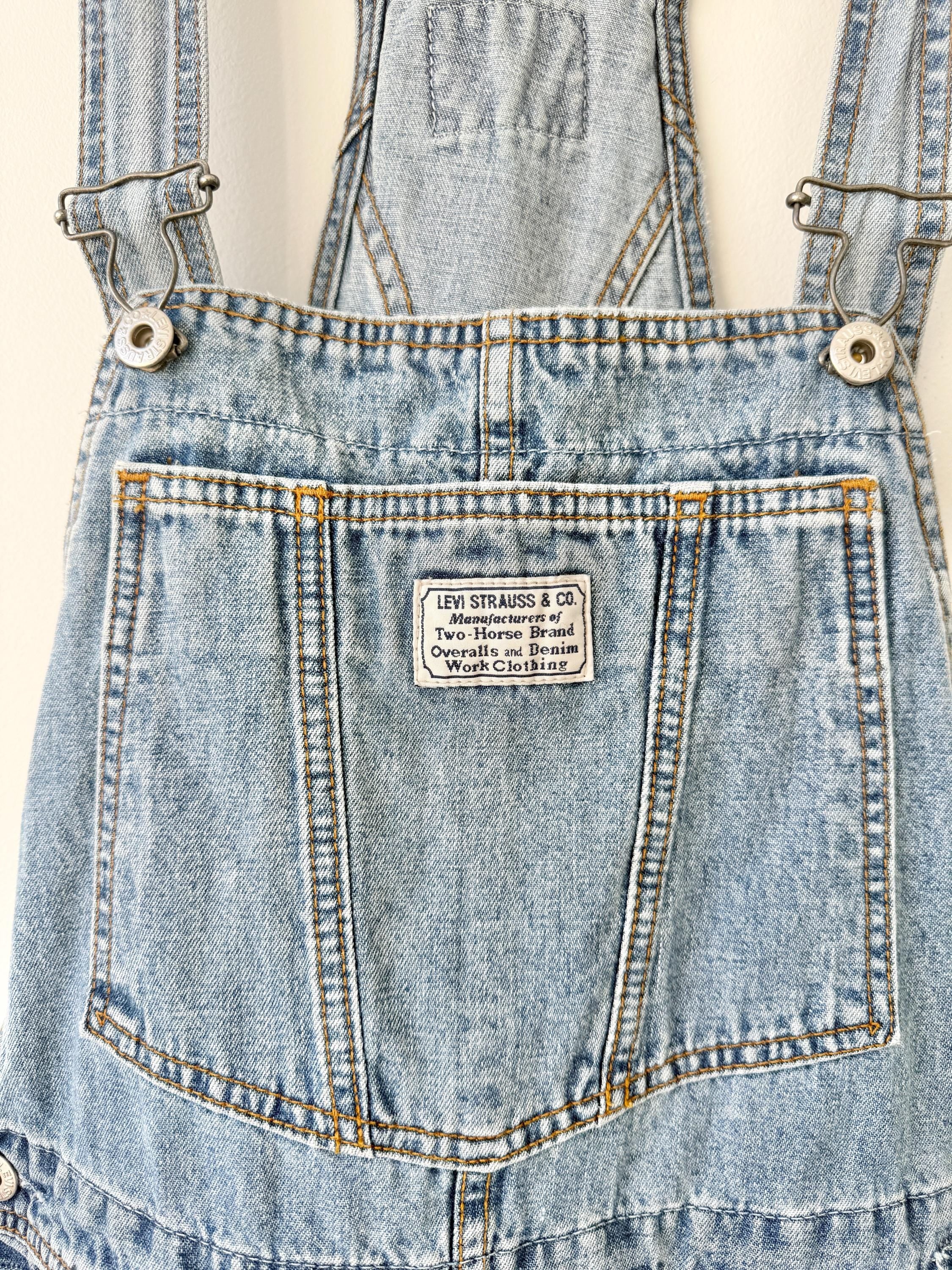 Levis overalls vintage dungarees tag size M Levi’s light faded blue faded straight leg made in 90s