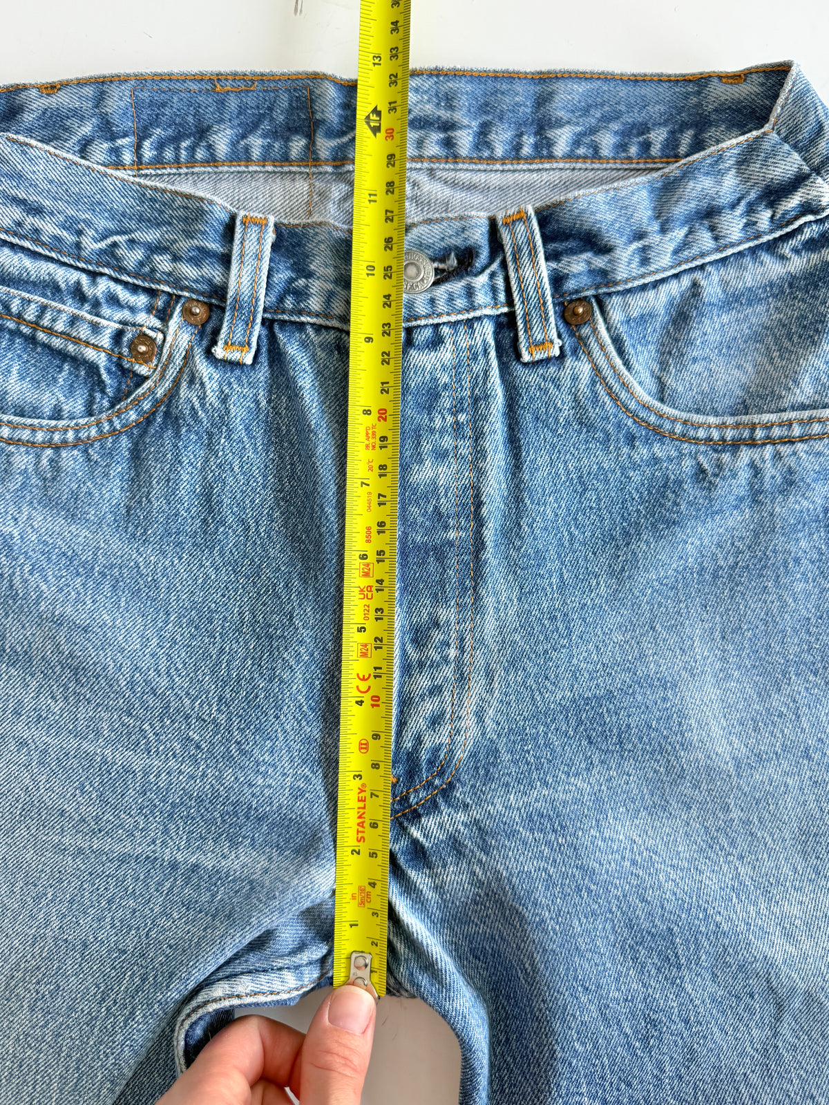 Re done denim W25 L30 vintage Levis 501 medium blue 23/25” measured waist 501s 80s USA