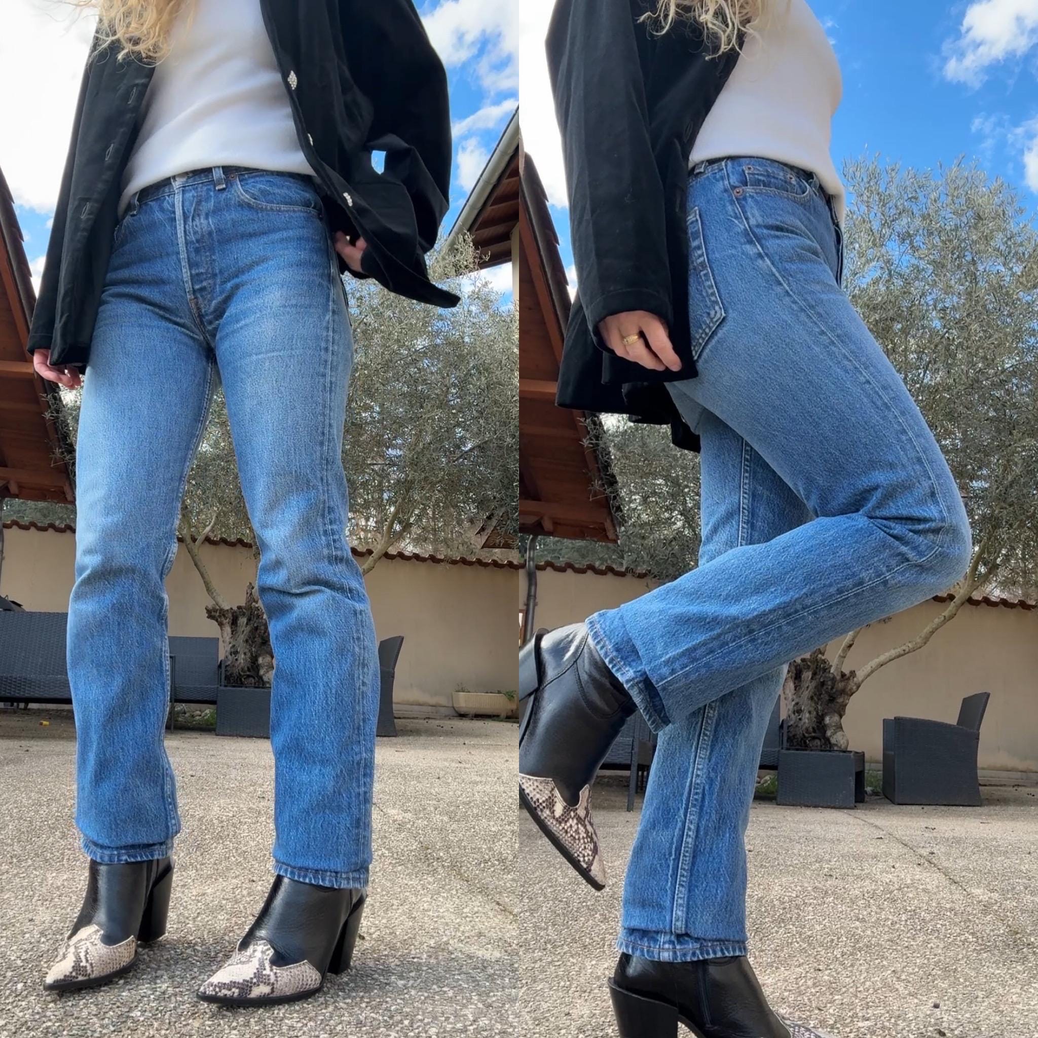 w27 L32 Levis 501 vintage 26-27” waist raw blue faded 501s made in France 80s straight leg jeans 501