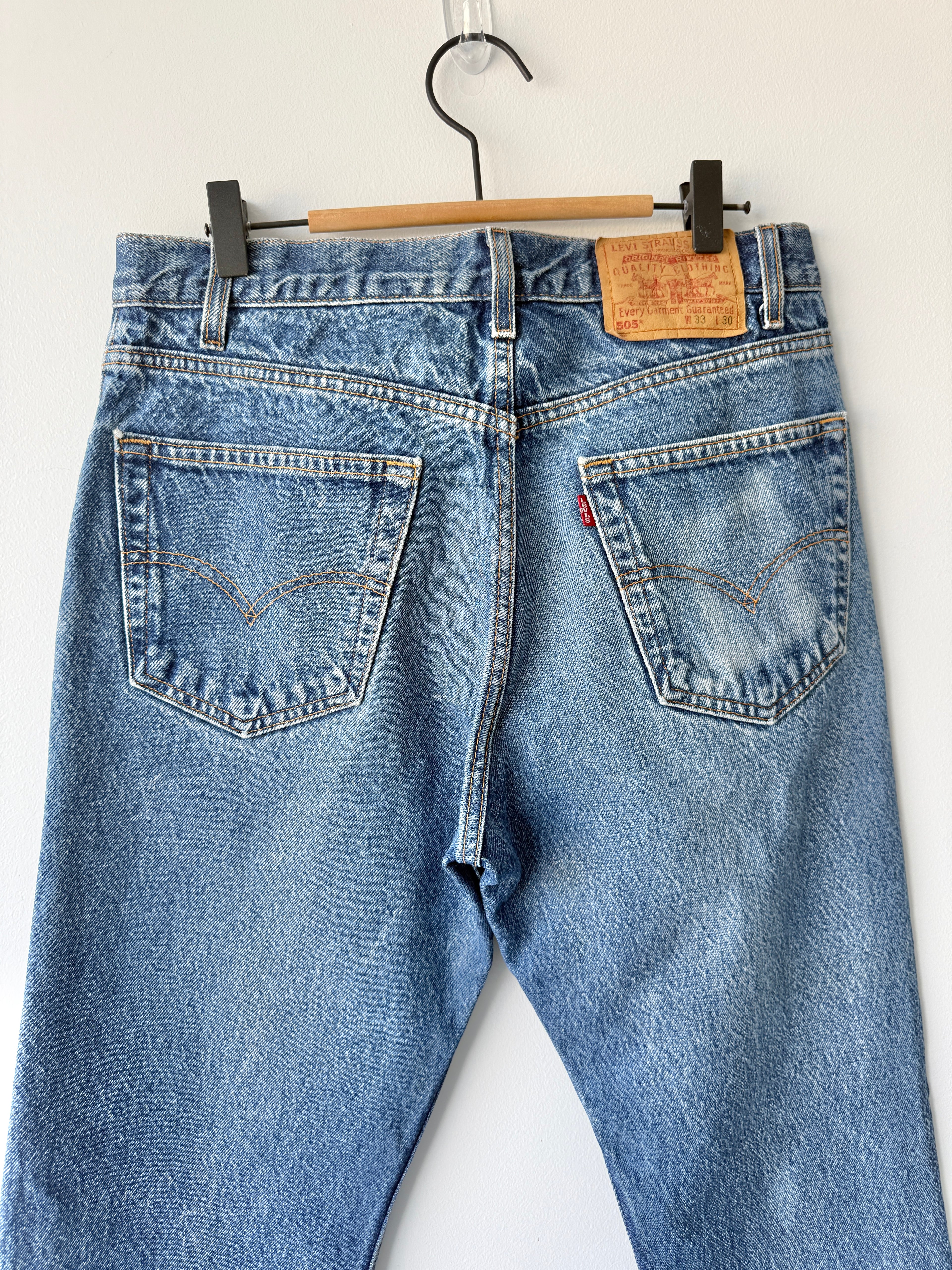 W31 L29 vintage Levis 505 30/31” measured waist dark blue 505s made in 90s  Wallet mark