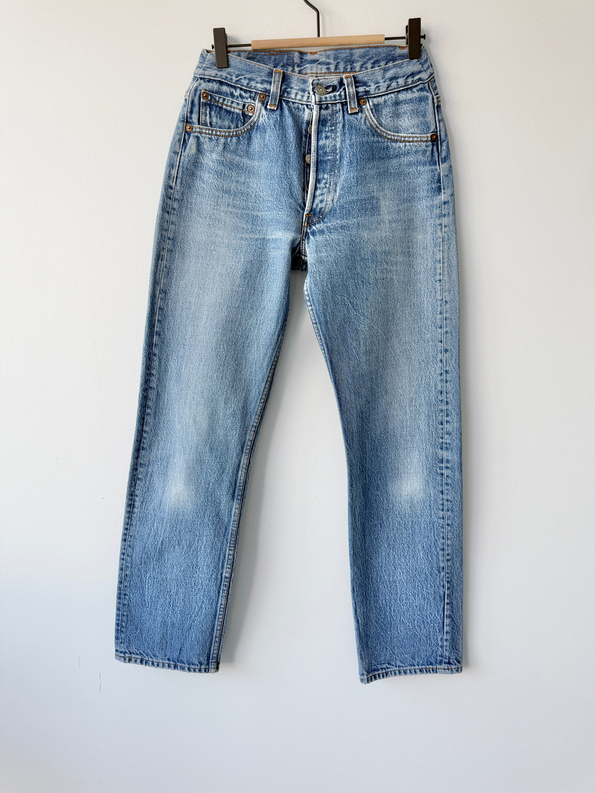 Re done denim W25 L30 vintage Levis 501 medium blue 23/25” measured waist 501s 80s USA