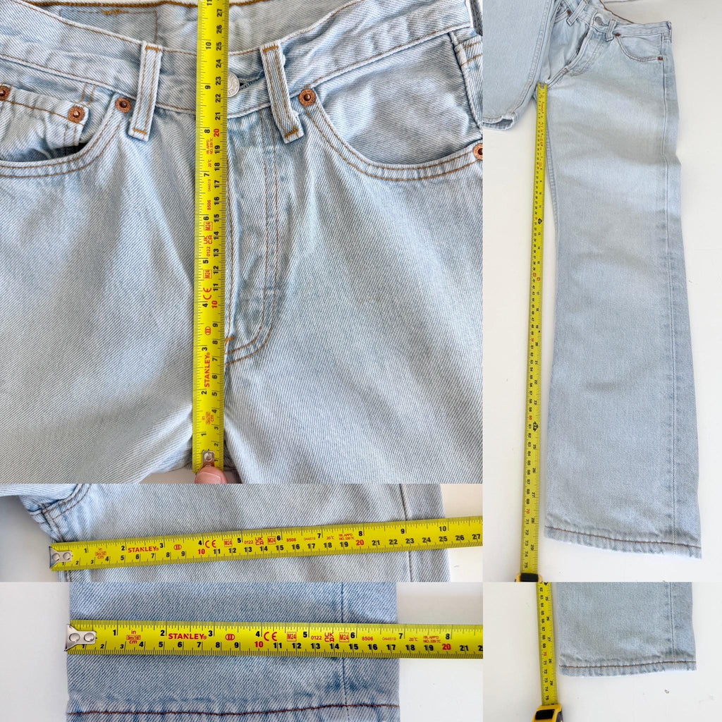 W23 L28 Levis 501 vintage 22-23” waist light blue 501s made in France 90s