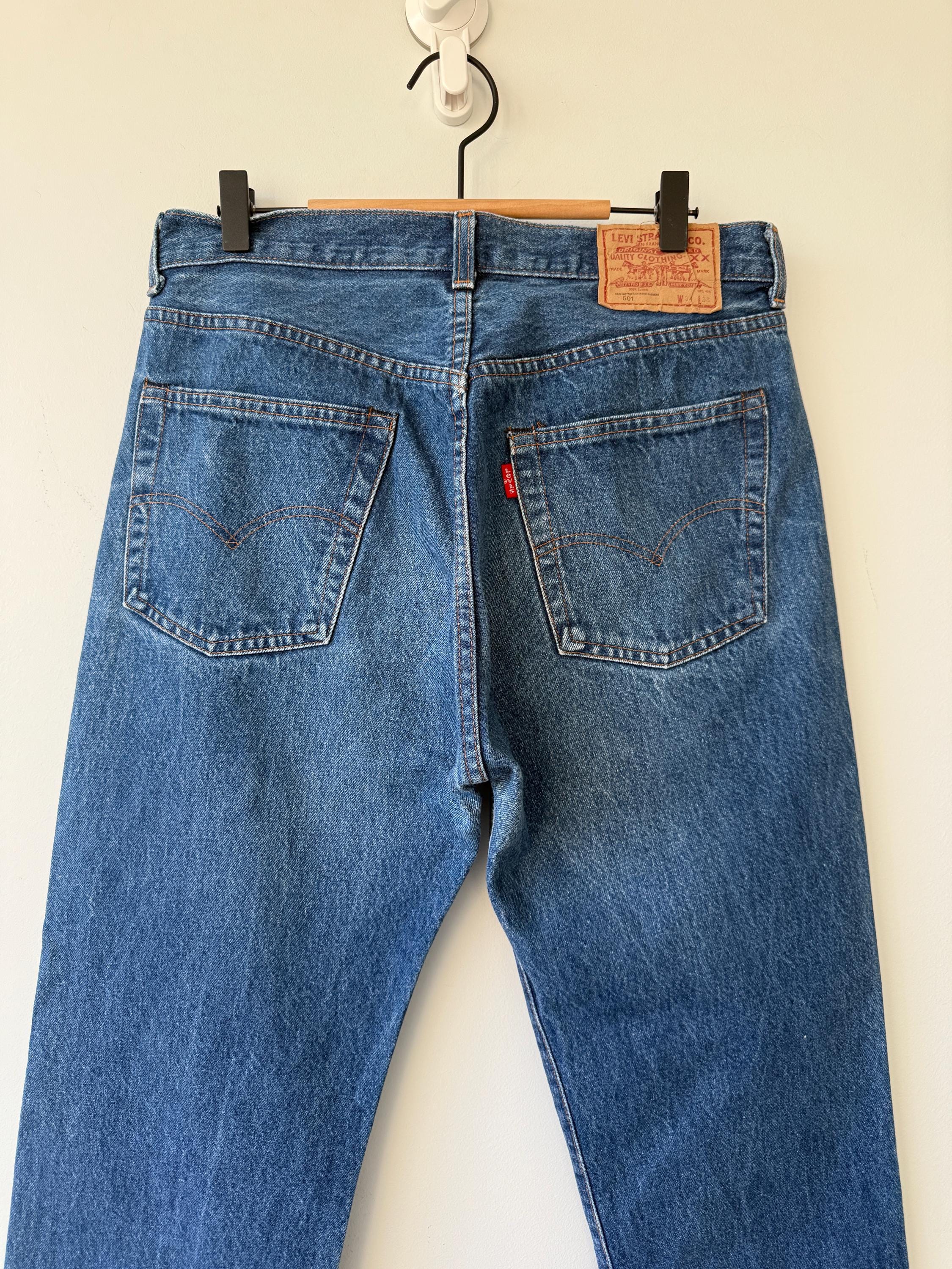 W31 L29 vintage Levis 501 30-31” measured raw blue dark blue made in 70s/80s