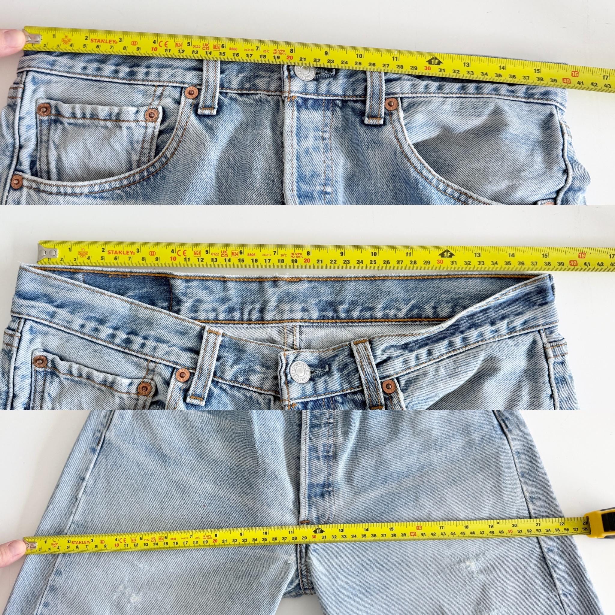 W31 L29 Levis 501 vintage 30-31” waist light faded blue distressed 501s made in Canada 90s