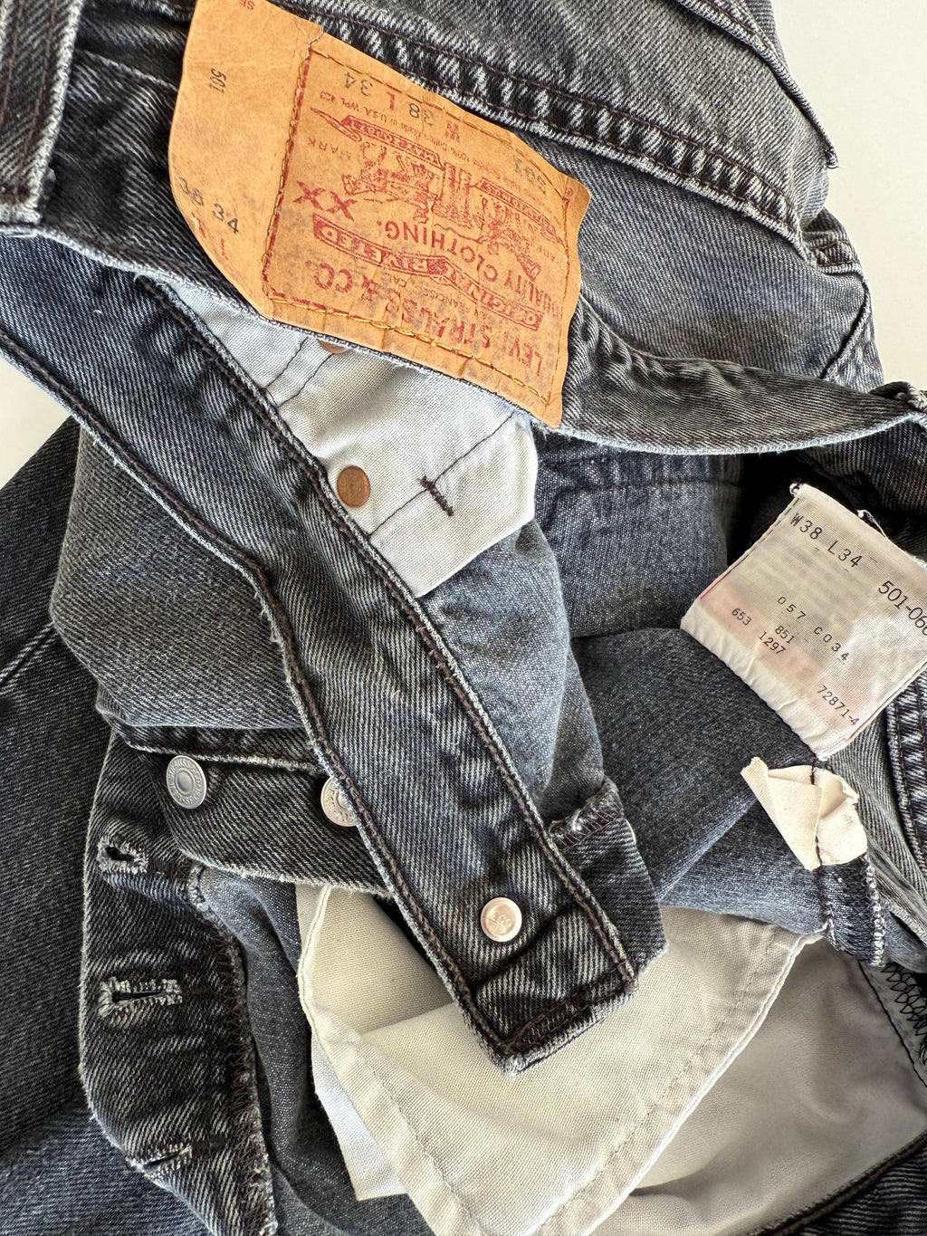W37 L33 Levis 501 vintage 36-37” measured waist light faded black made in USA 90s