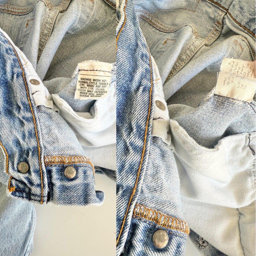 Held *** W29 L30 Levis 501 vintage faded light blue 501s made in USA 80s straight leg jeans 501 29-30” waist (mayuk)