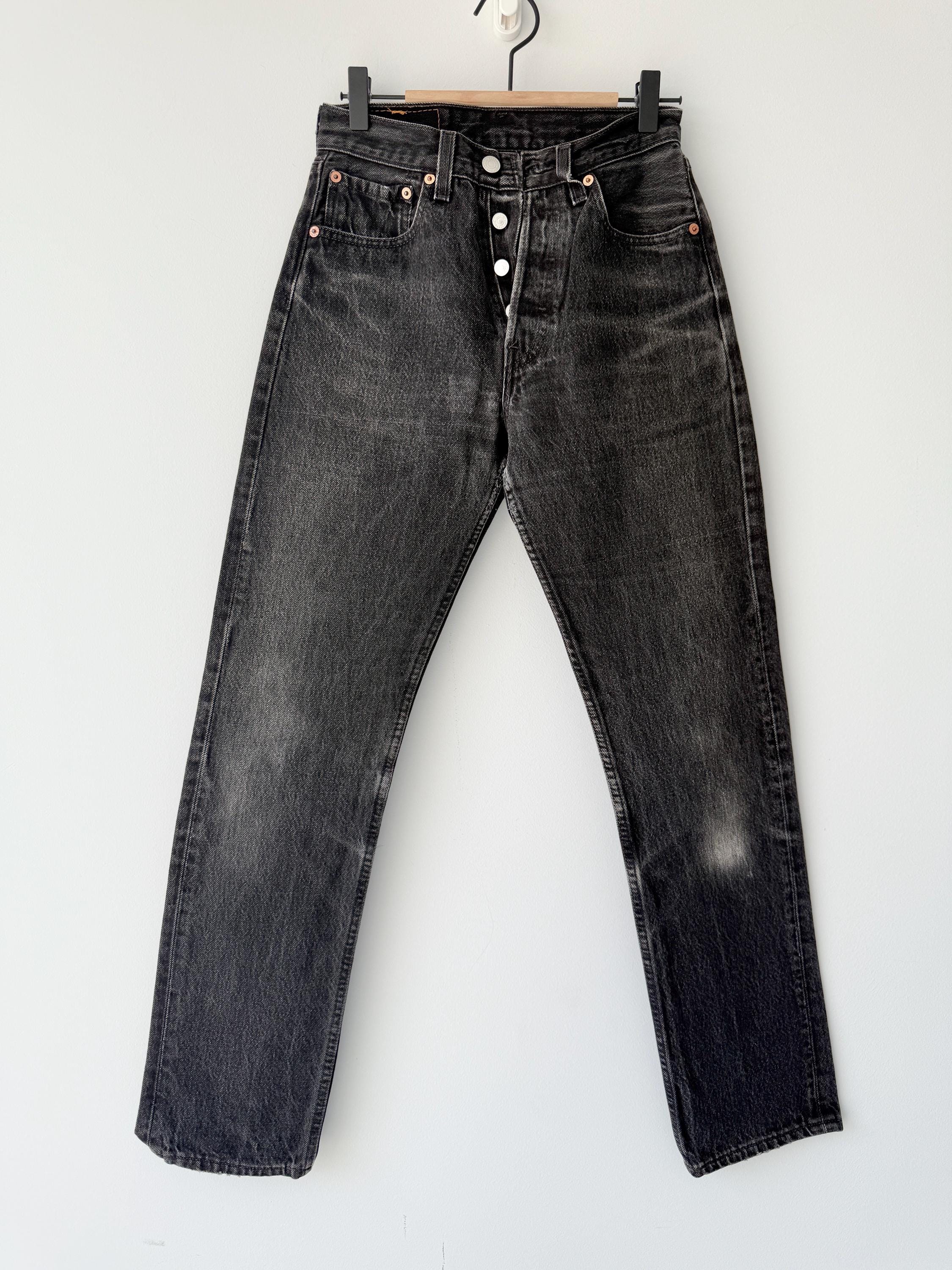 W24 L29 Levis 501 vintage 23-24” waist black faded grey 501s made in USA for women 90s