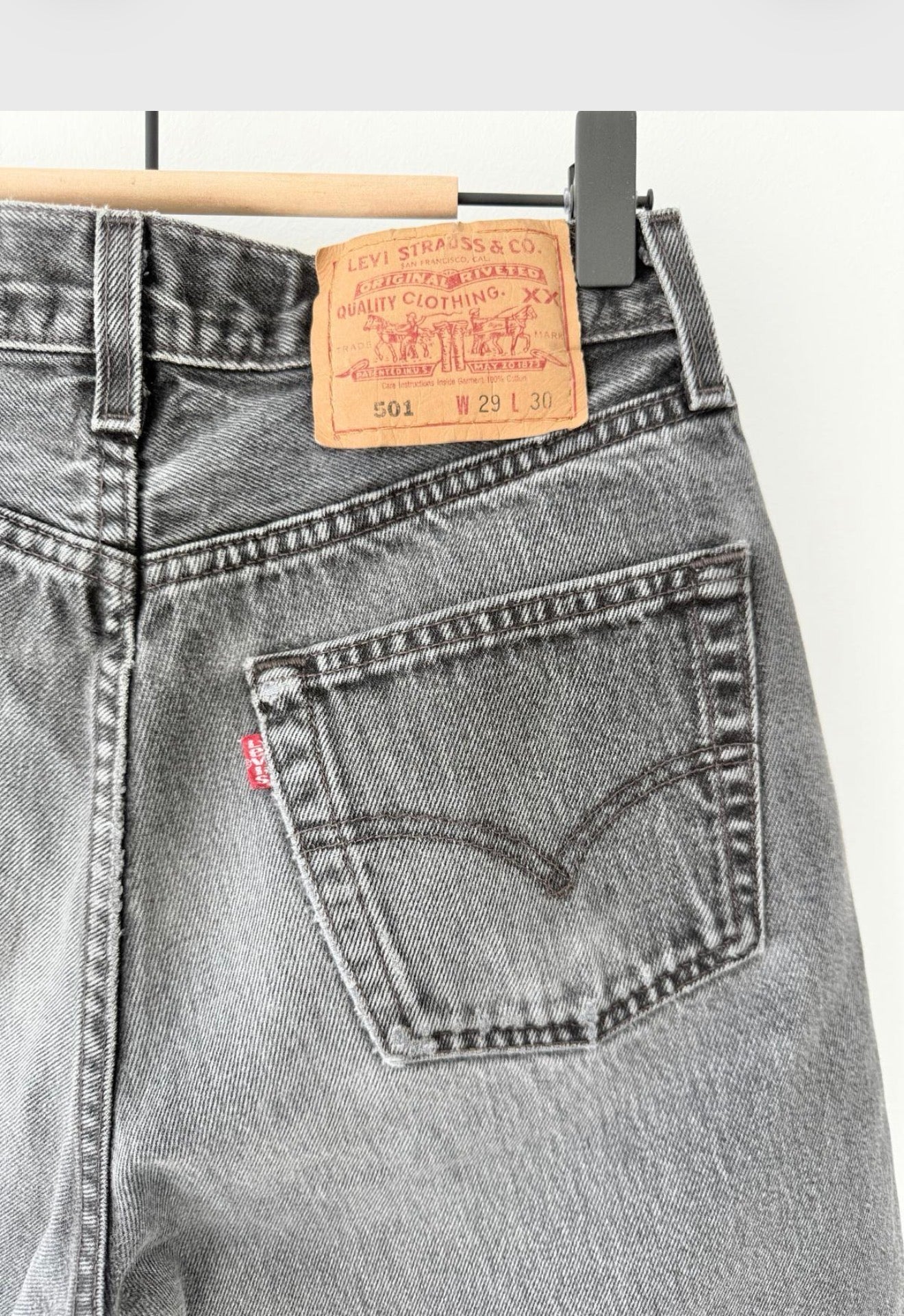 W26 Levis shorts 501 vintage 25-26” waist black faded 501s made in USA for women 90s