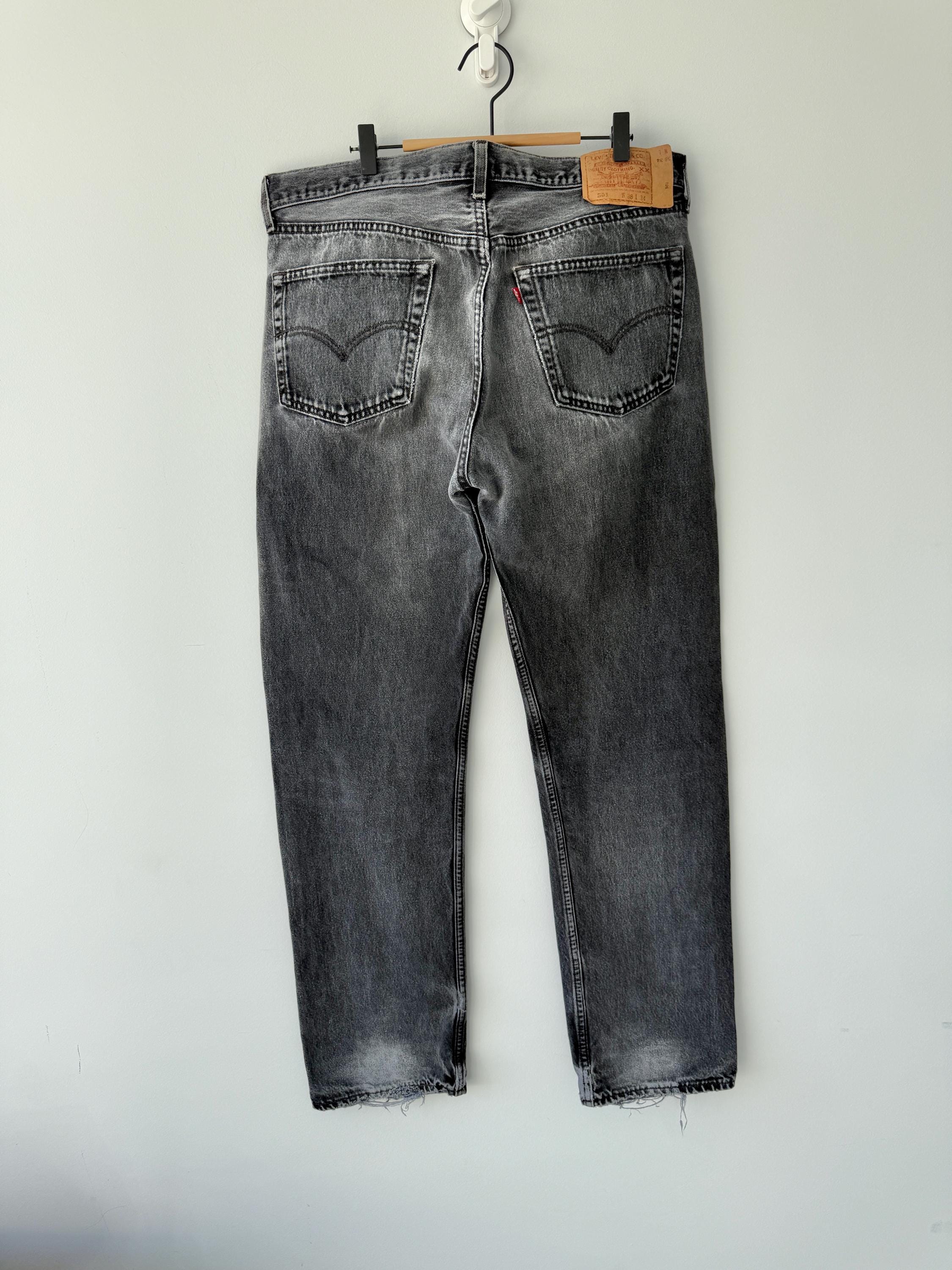 W37 L33 Levis 501 vintage 36-37” measured waist light faded black made in USA 90s