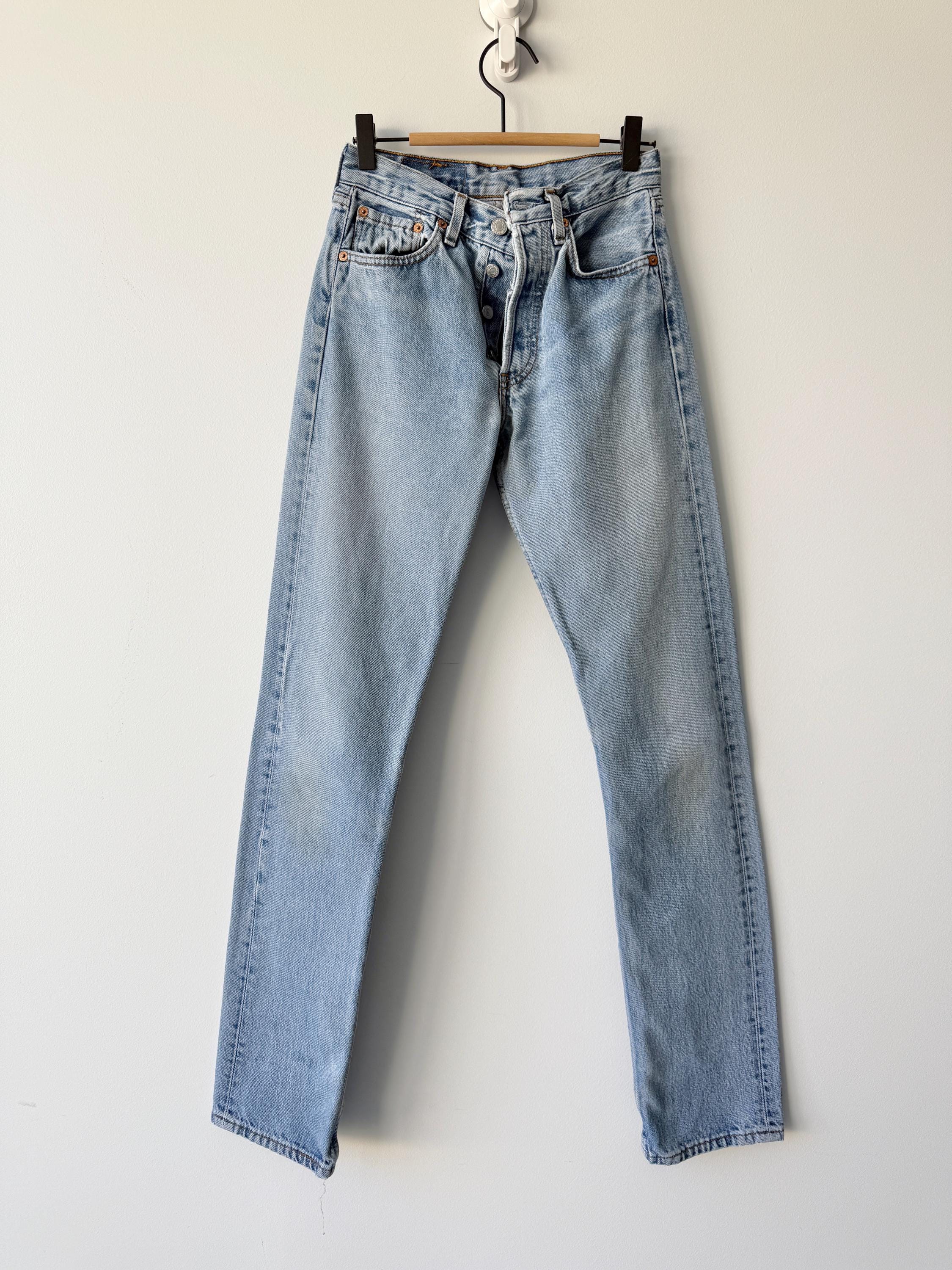 W25 L33 vintage Levis 501 24-25” measured waist light faded denim made in 90s