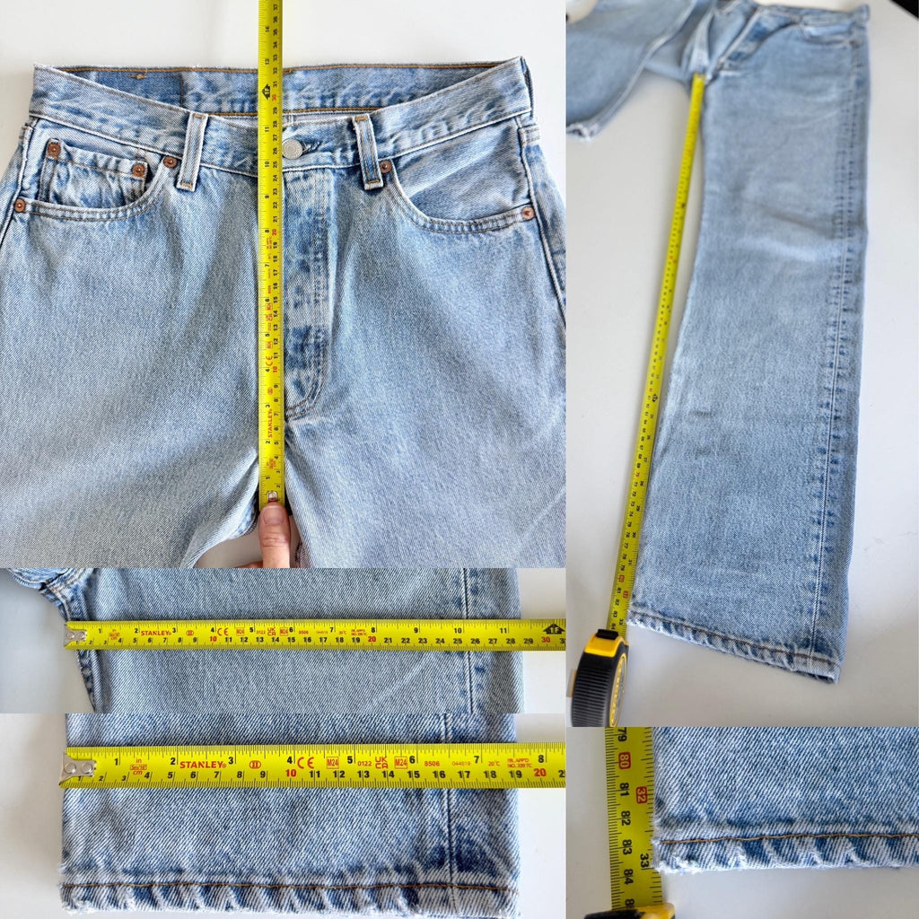 W29 L33 Levis 501 vintage 28-29” measured waist light blue made in USA 90s