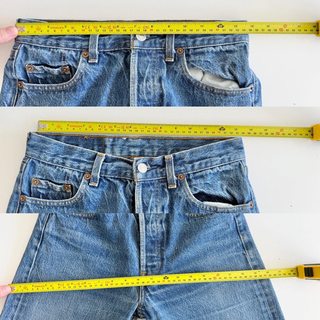 w27 L32 Levis 501 vintage 26-27” waist raw blue faded 501s made in France 80s straight leg jeans 501