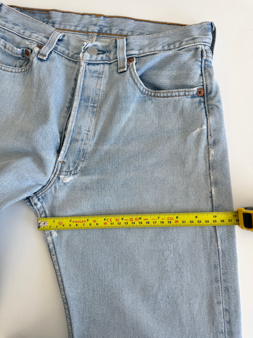 Soft W28 L30 vintage Levis 501s 28” measured light blue 501s 90s USA  distressed