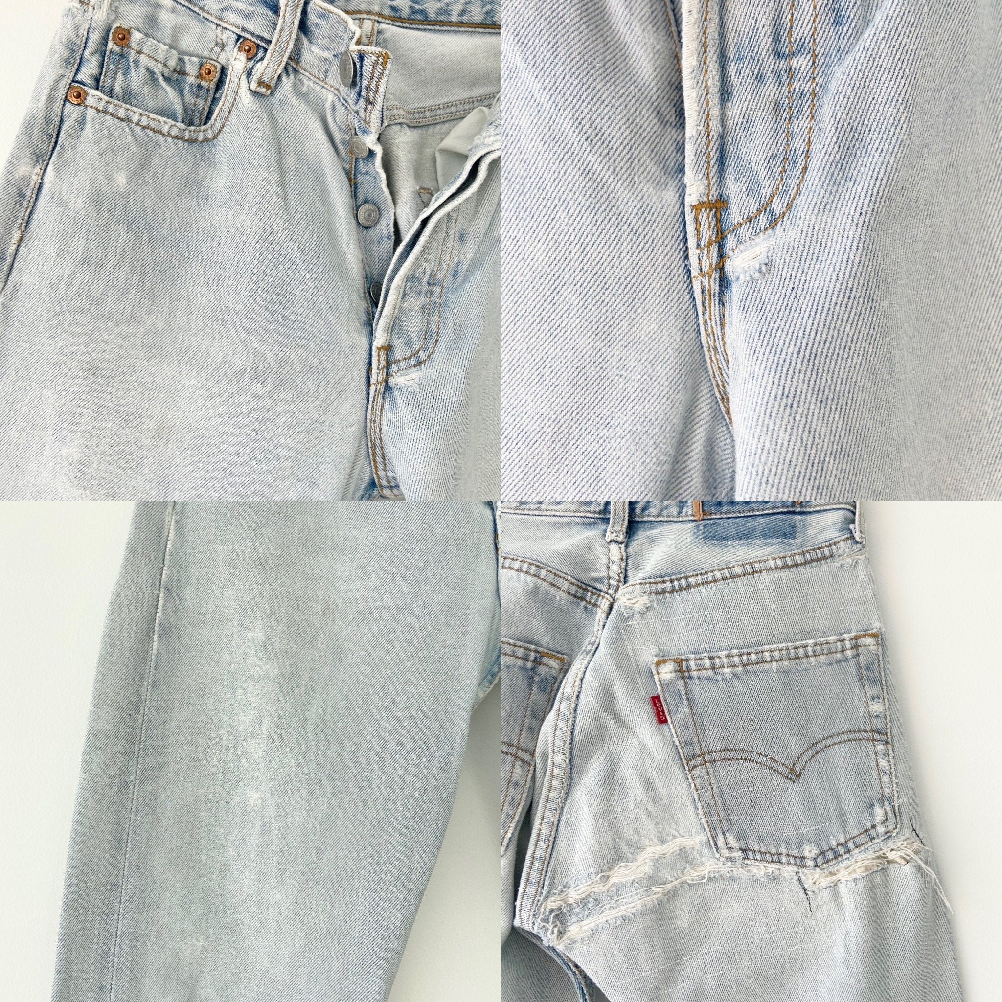 w25 L32 Vintage Levi’s 501 jeans stone wash light distressed soft made in France 1995 faded blue