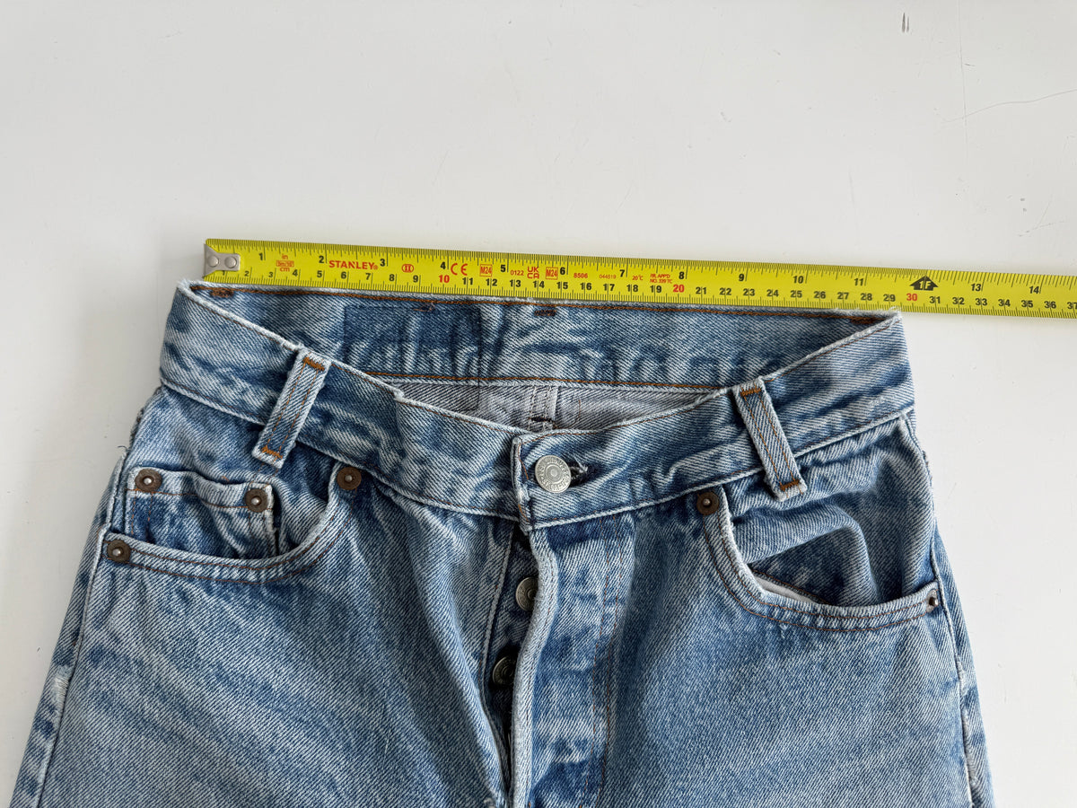 Soft W24 L28 vintage Levis 701s 23/24” measured light blue faded 80s USA 701s