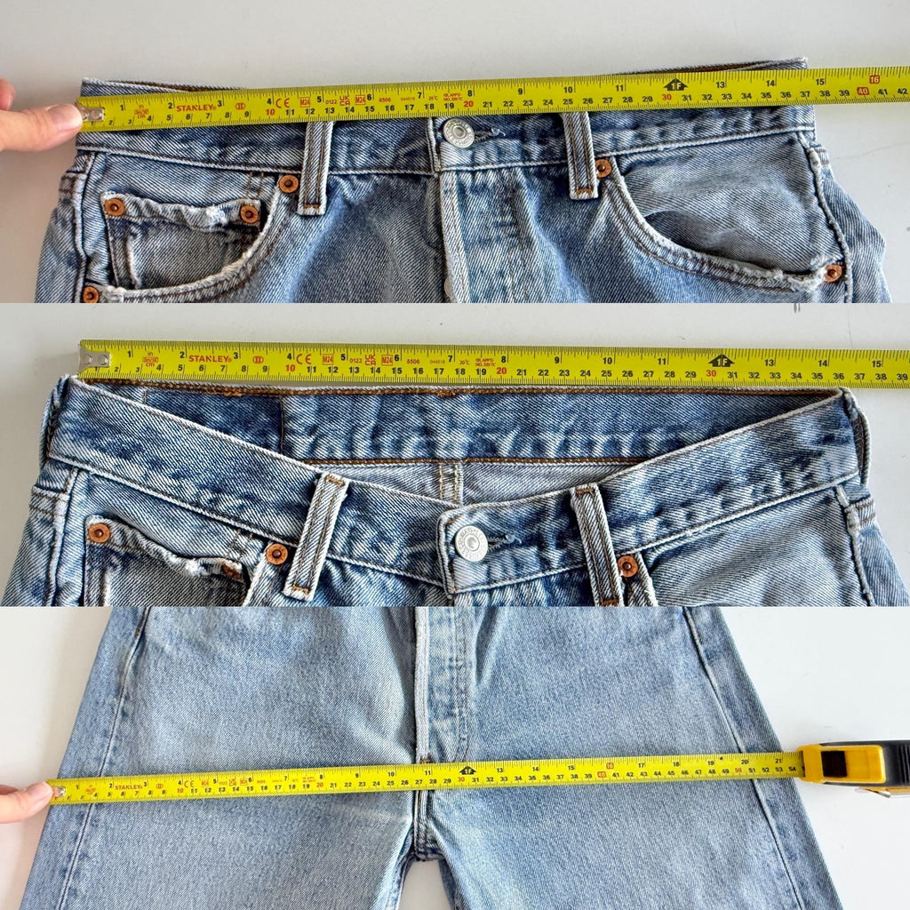 W29 L29 Levis 501 vintage 28-29” measured waist medium blue made 90s wallet mark