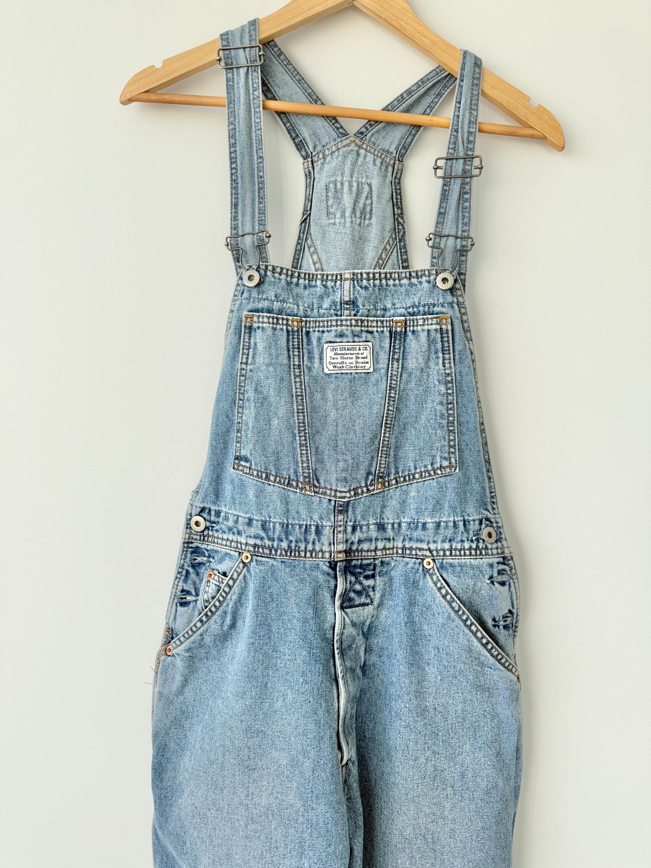 Levis overalls vintage dungarees tag size M Levi’s light faded blue faded straight leg made in 90s