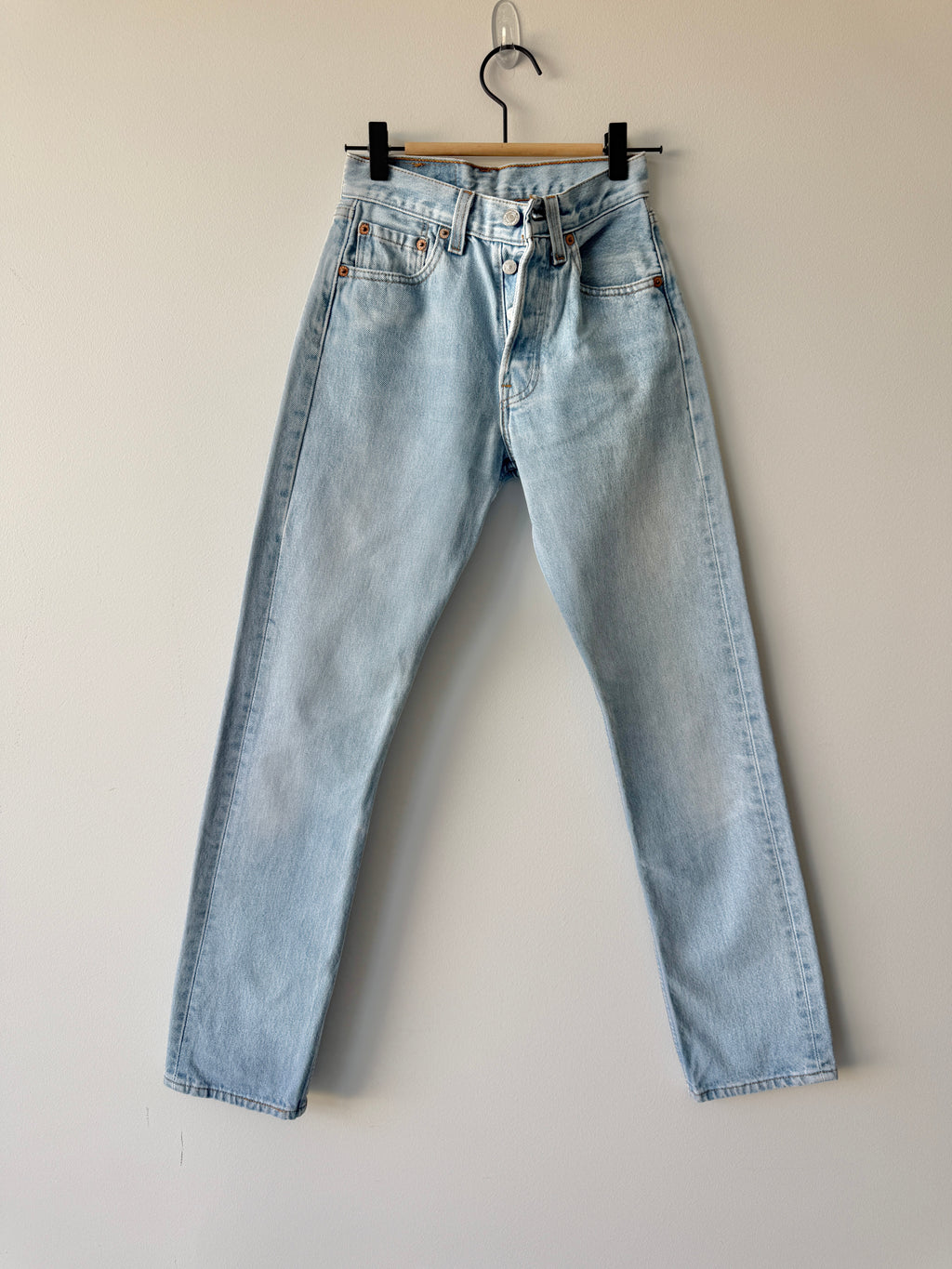 W23 L29 vintage Levis 501s 22/23” measured light blue fade 501s 90s  USA for women tag
