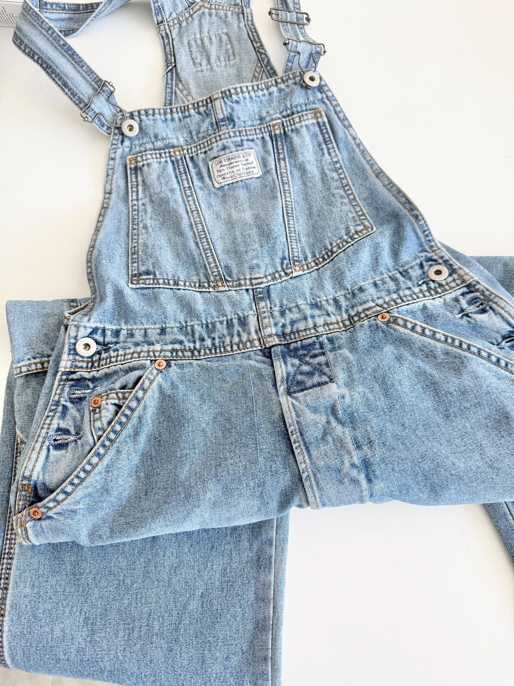 Levis overalls vintage dungarees tag size M Levi’s light faded blue faded straight leg made in 90s