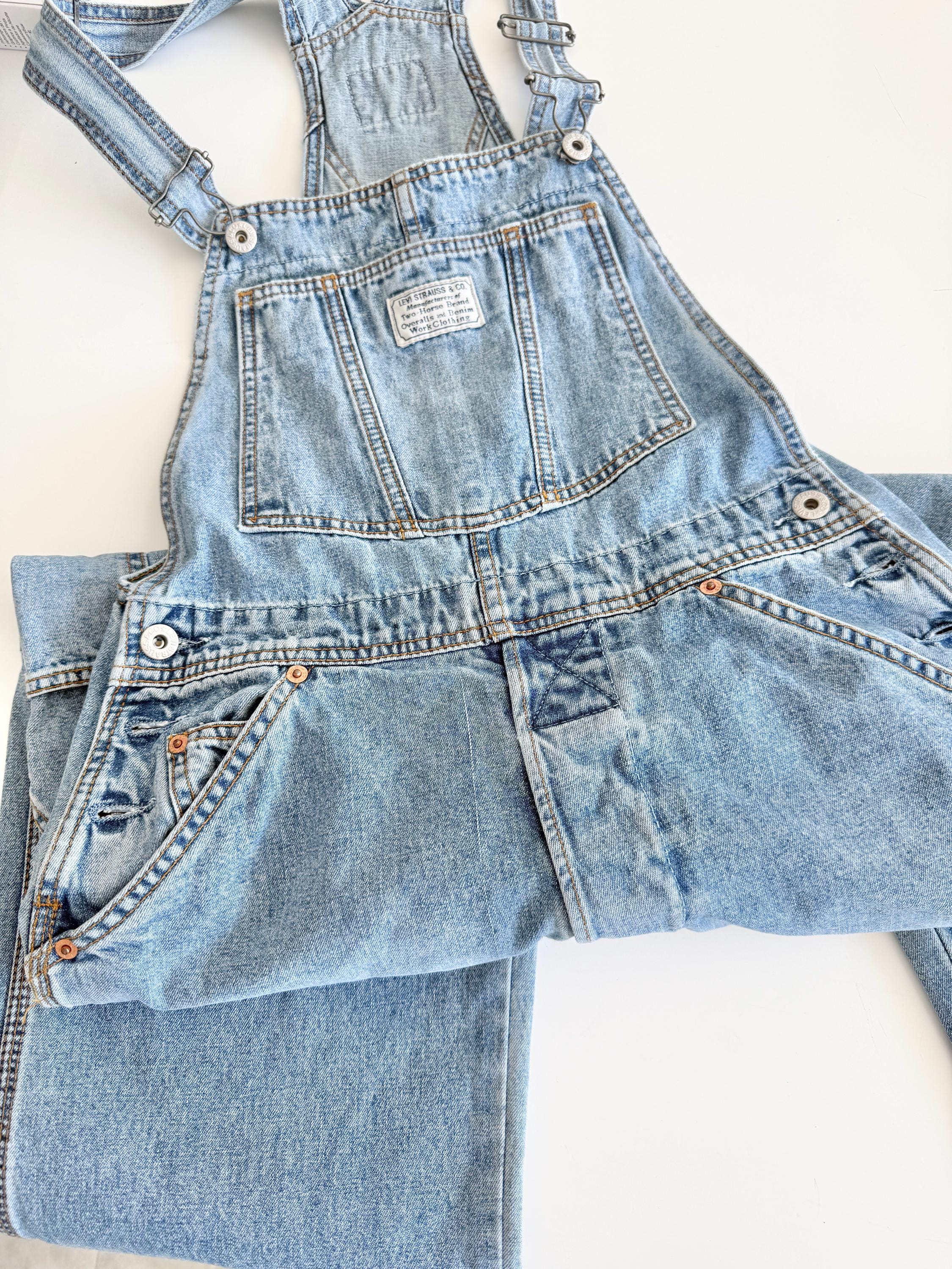 Levis overalls vintage dungarees tag size M Levi’s light faded blue faded straight leg made in 90s