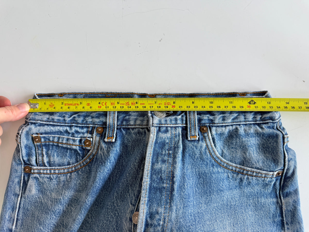 Re done denim W25 L30 vintage Levis 501 medium blue 23/25” measured waist 501s 80s USA