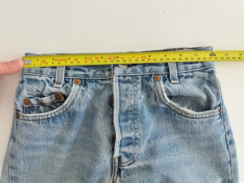 Soft W24 L28 vintage Levis 701s 23/24” measured waist light faded blue USA 80s 701s