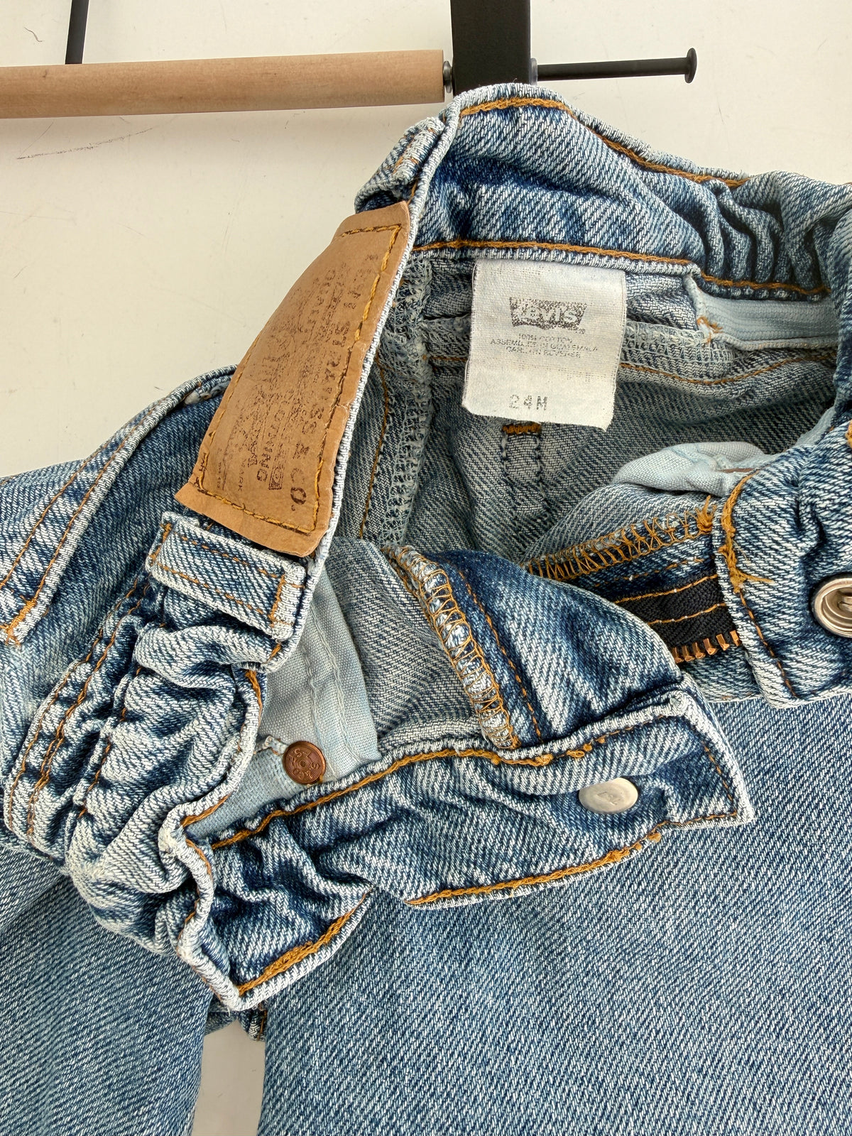 Kids Age 24 months vintage Levis 17” measured waist medium blue faded 90s denim