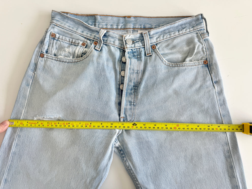 W30 L31 vintage Levis 501 29/30” light blue Levi’s 501s destroyed but beautiful denim