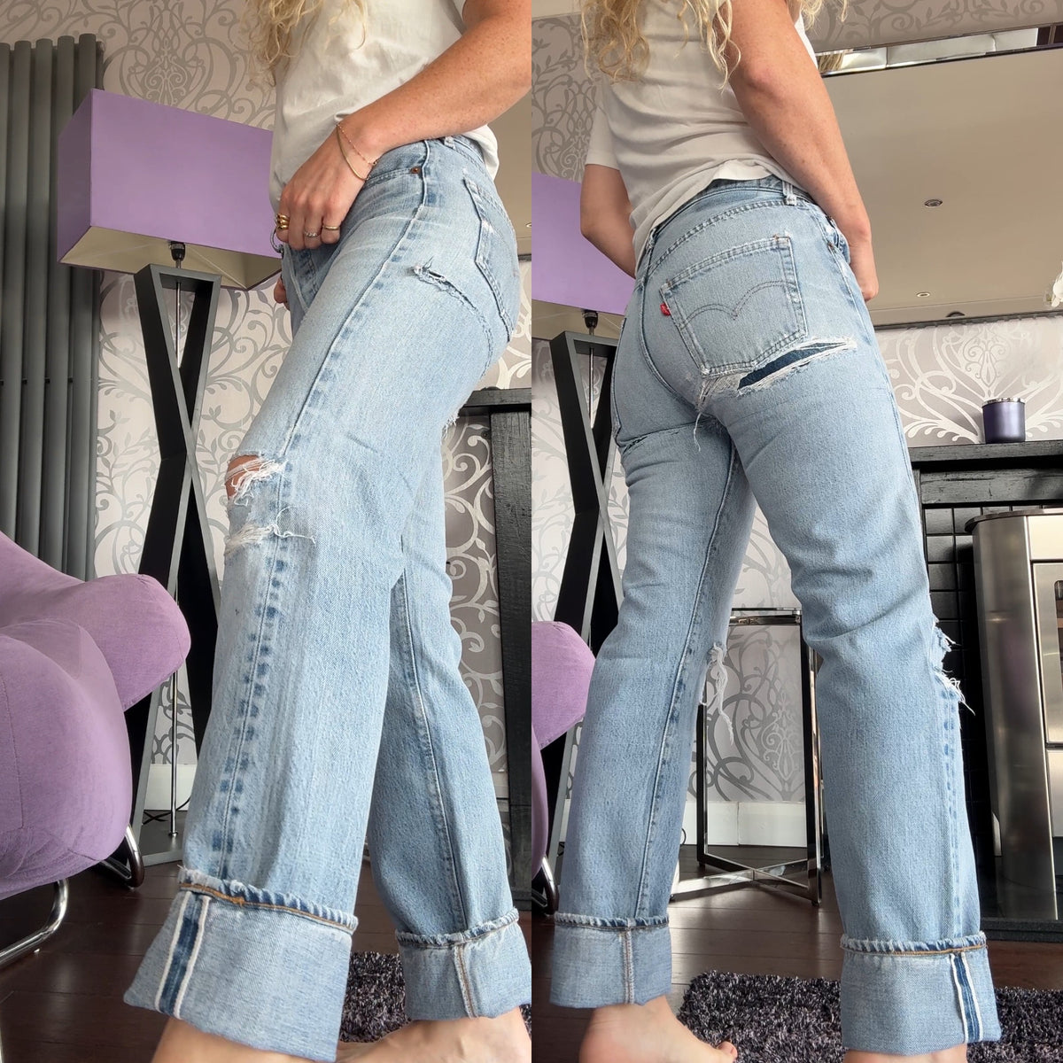 Selvedge W28 L30 vintage Levis 501s 26/28” measured whisker light blue fade 70s selvedge 501s USA