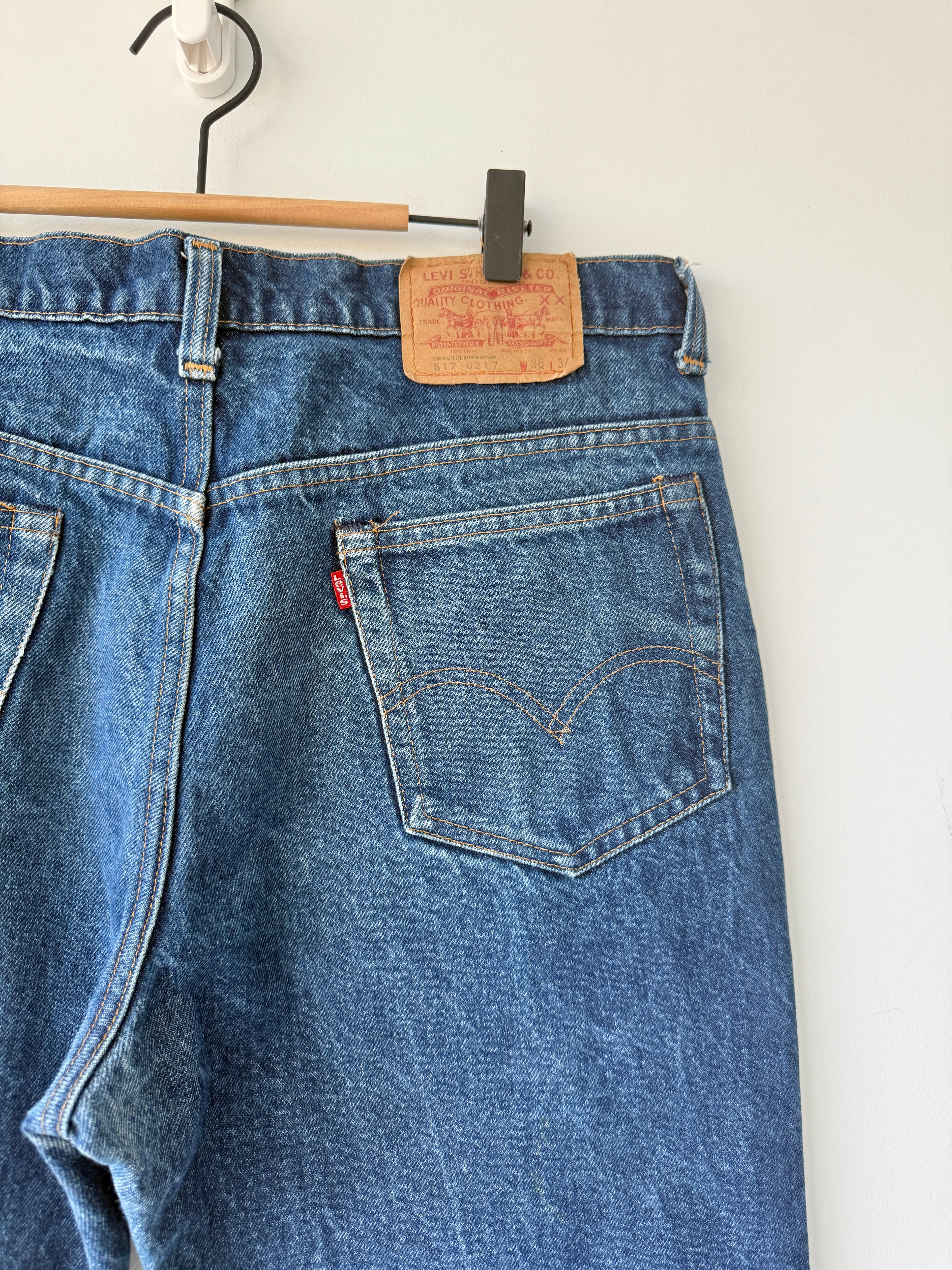 W34 L26 vintage Levis 517 34” measured light blue fade denim 90s Levi’s 517s USA