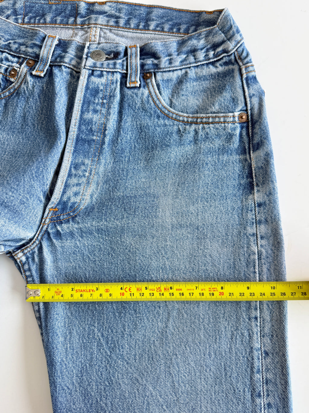 Re done denim W25 L30 vintage Levis 501 medium blue 23/25” measured waist 501s 80s USA