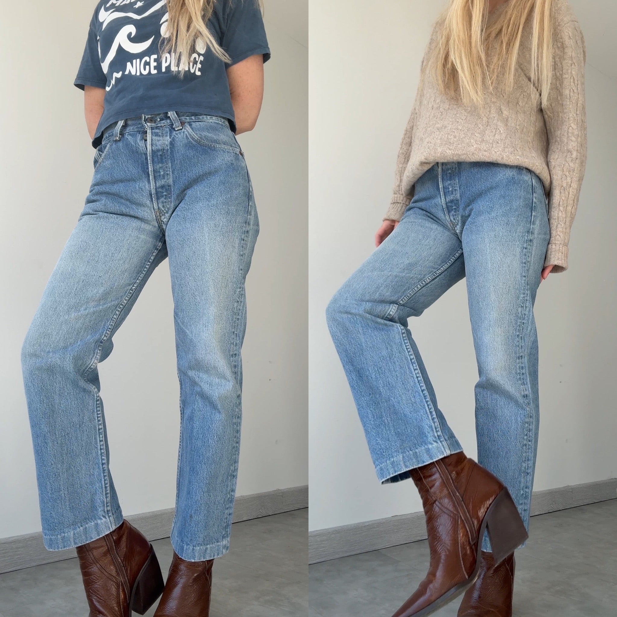 W28 L26 vintage Levis 501 26/28” measured medium faded blue denim 80s Levi’s USA 501s
