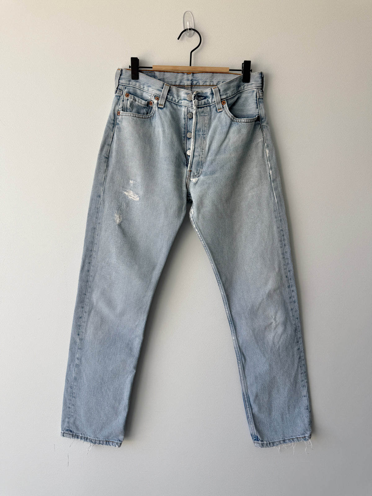 Soft W28 L30 vintage Levis 501s 28” measured light blue 501s 90s USA  distressed