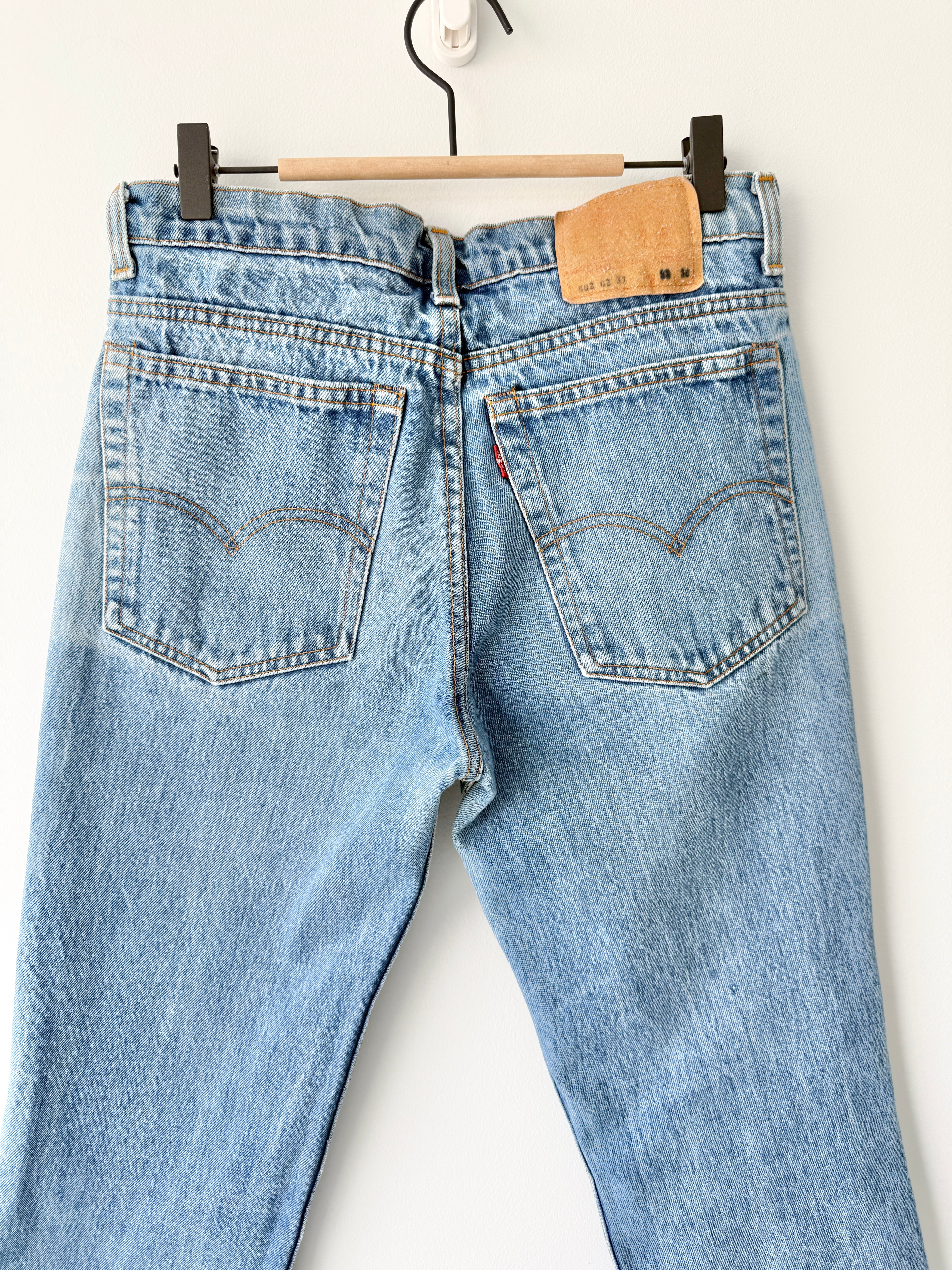 W30 L29 vintage Levis 603 30”measured medium blue 80s 603s