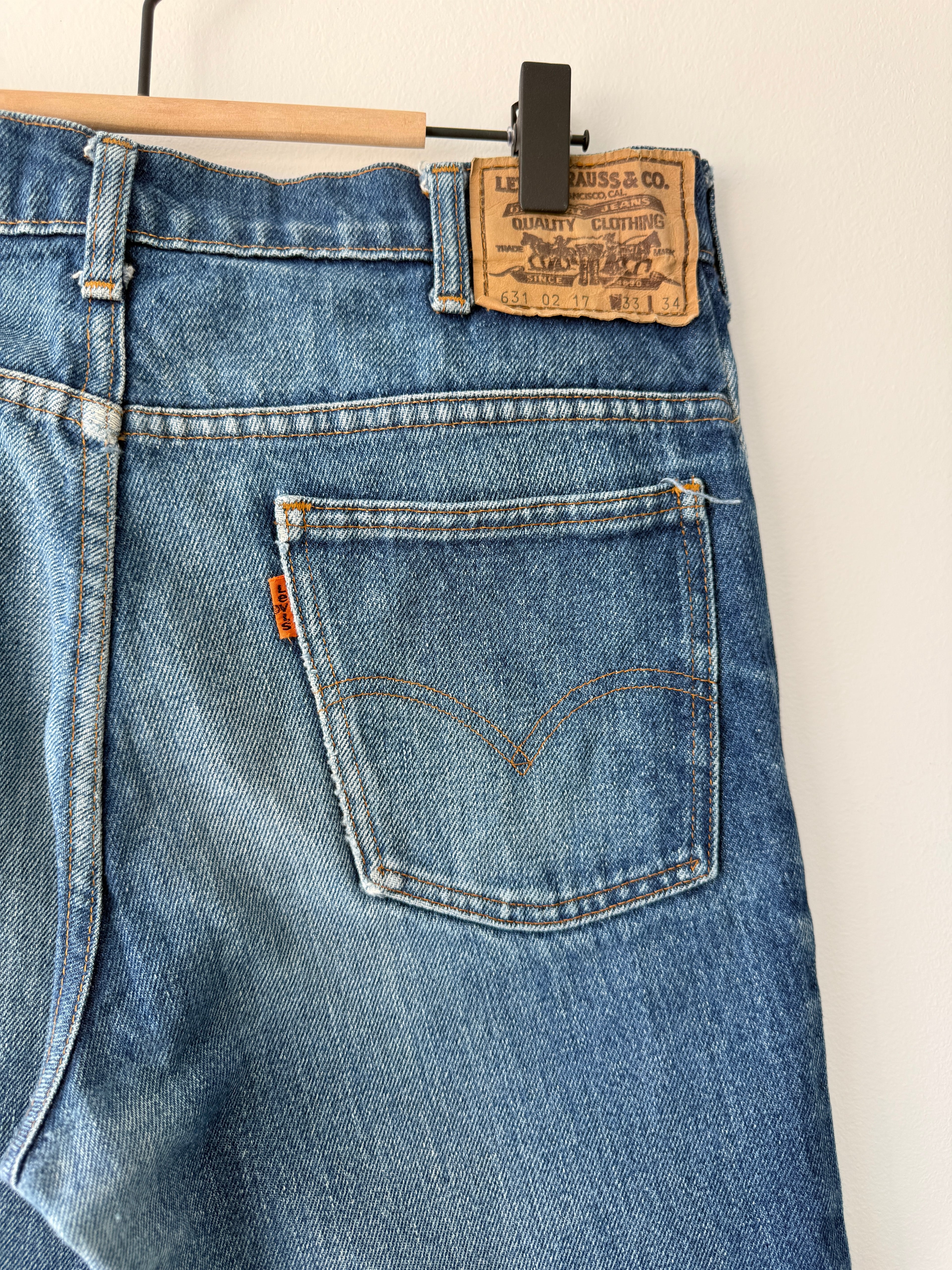 W29 L29 vintage Levis 631 28-29” measured dark faded blue denim orange tab 80/90s Levi’s 631s