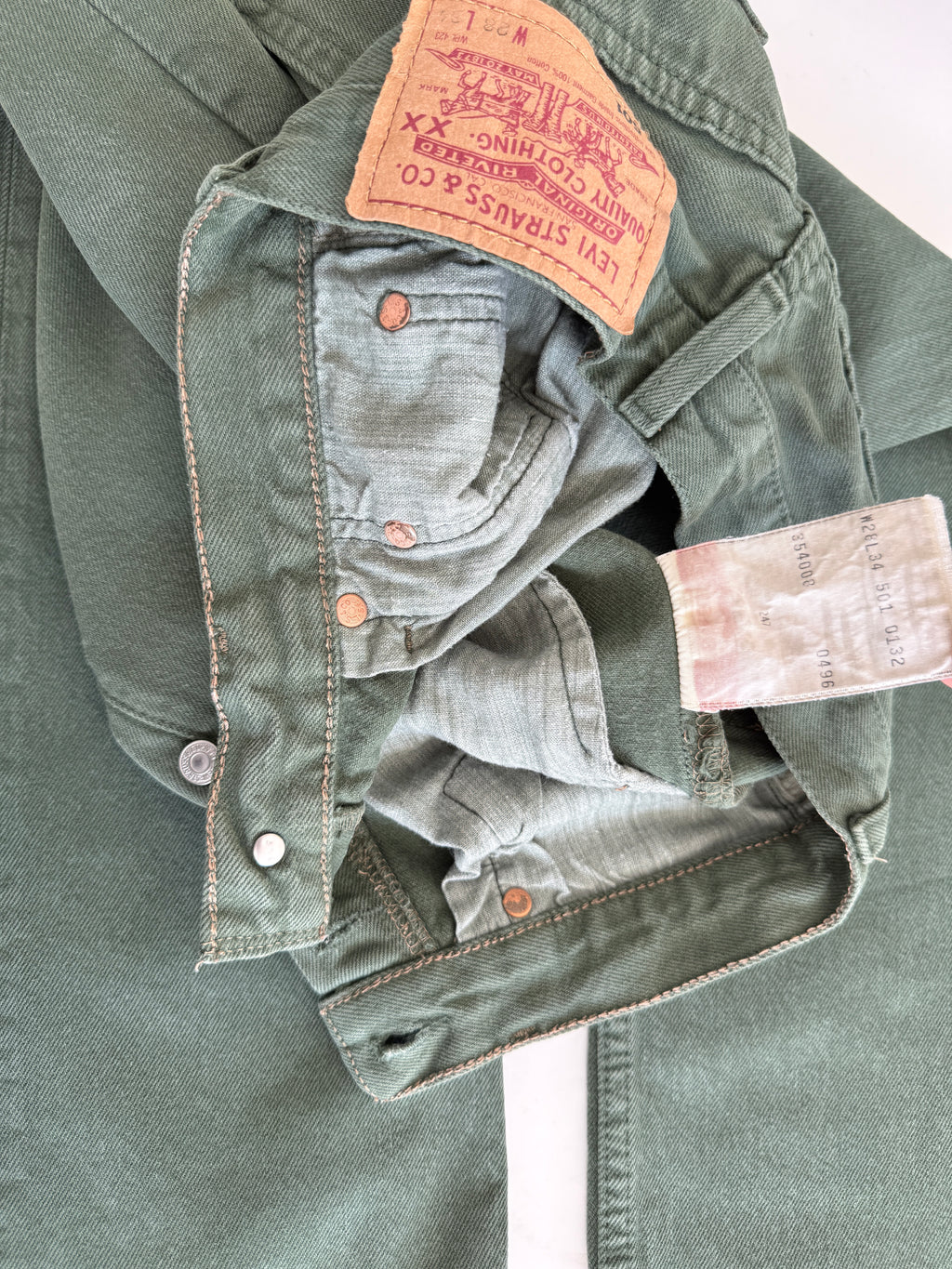 W26 L31 vintage Levis 501 khaki green 25/26” measured waist 501s 90s