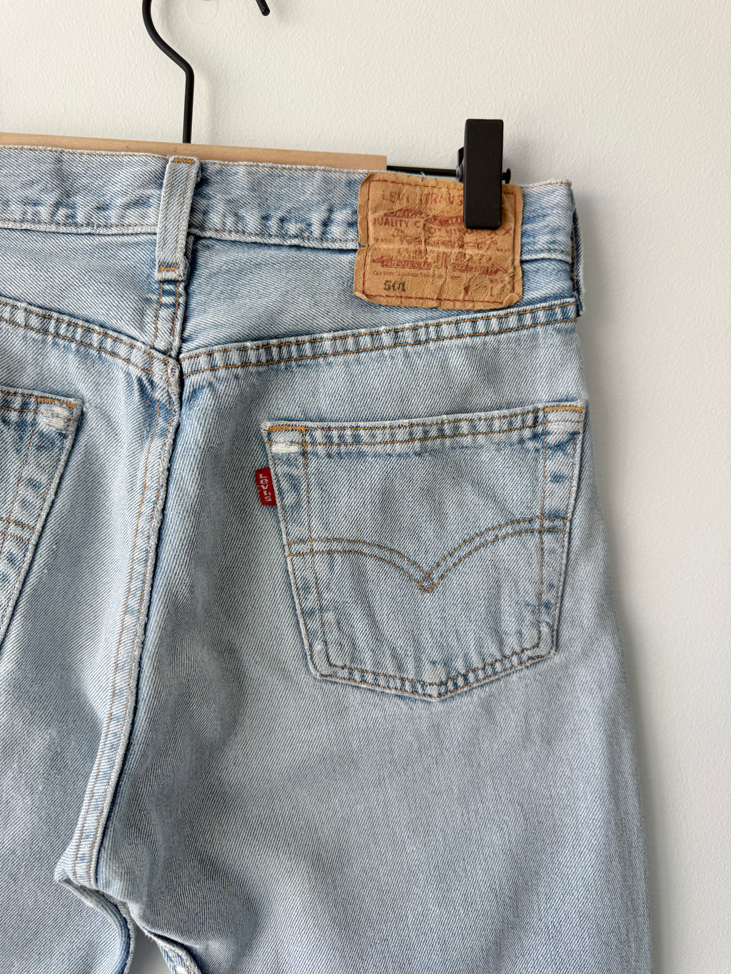 Soft W28 L30 vintage Levis 501s 28” measured light blue 501s 90s USA  distressed