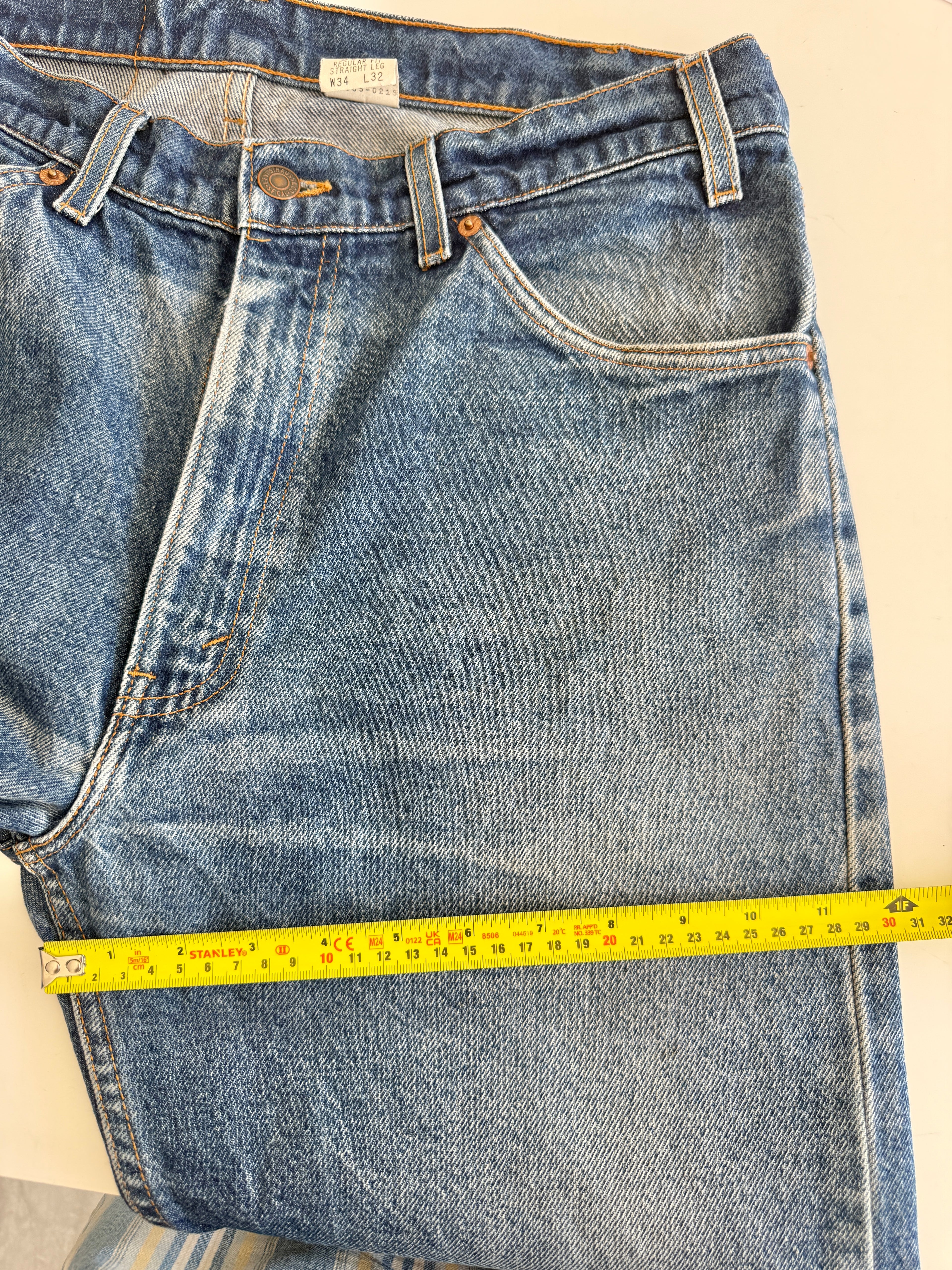 W32 L28 vintage Levis 505 30/33” measured waist dark faded blue orange tab 505s 90s USA