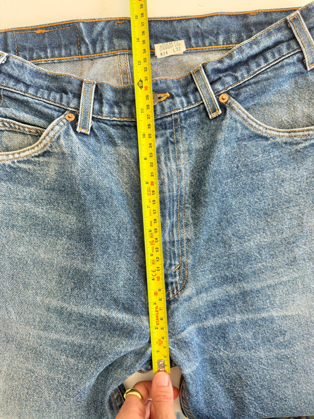 W32 L28 vintage Levis 505 30/33” measured waist dark faded blue orange tab 505s 90s USA