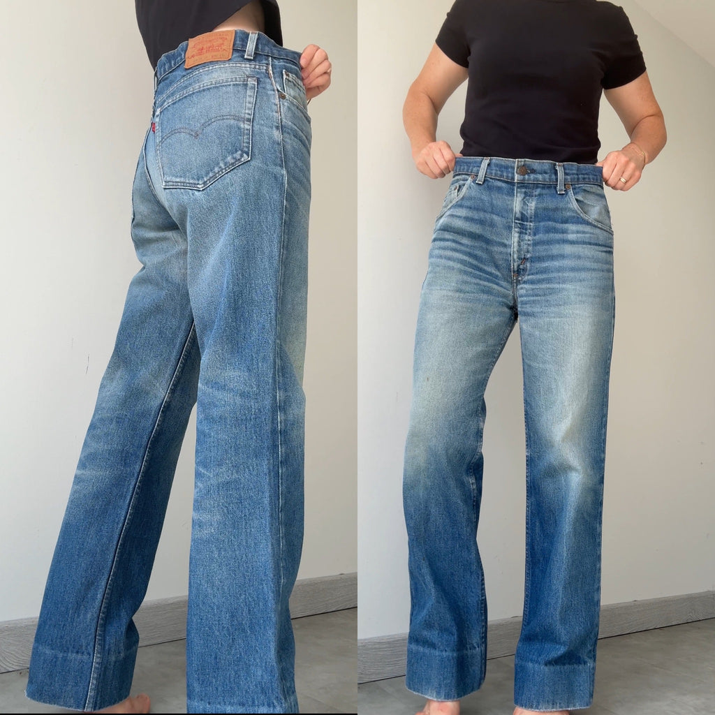 W34 L29 vintage Levis 603 33/34” measured waist dark blue faded whiskers  70s 603s