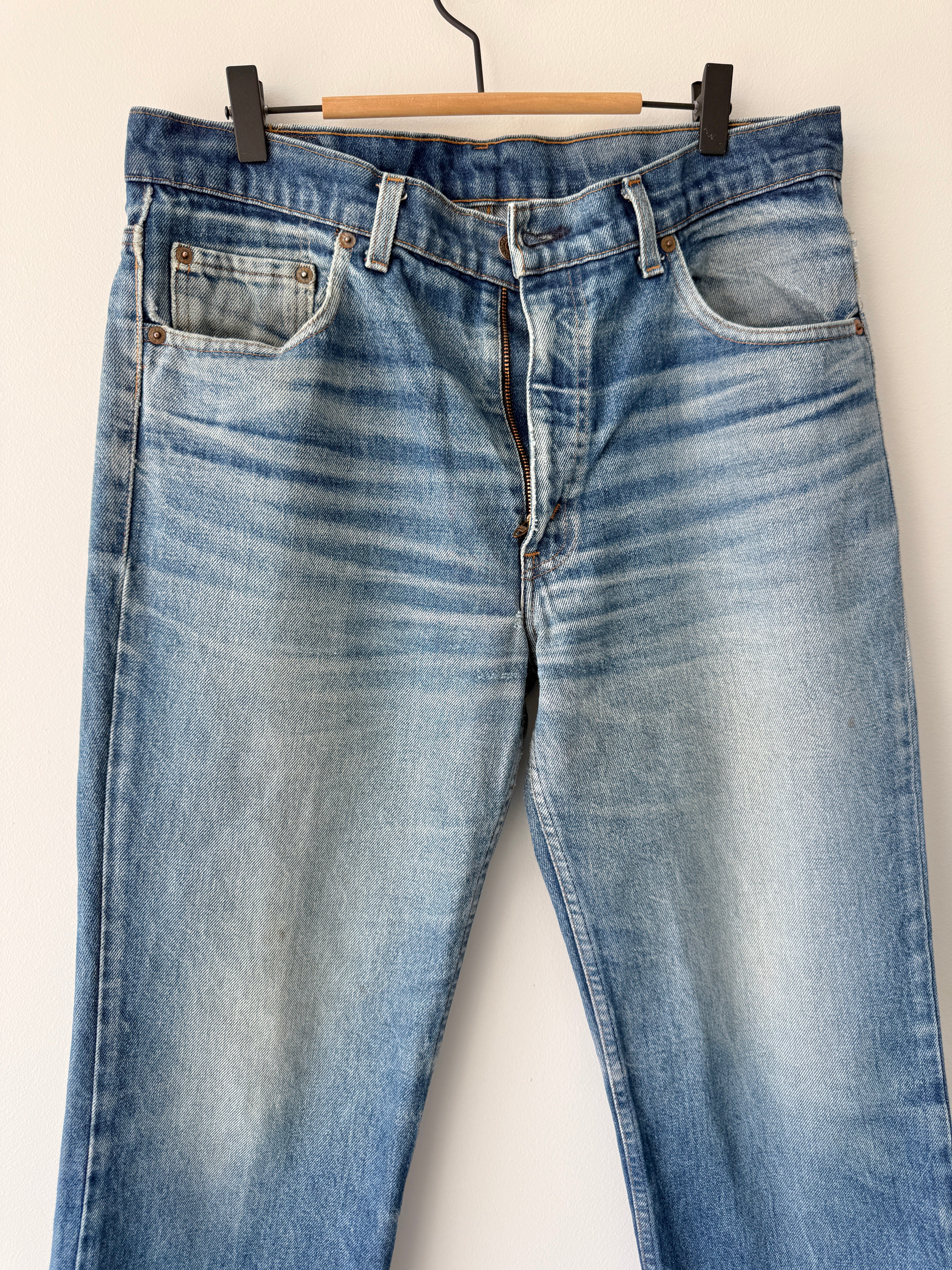 W34 L29 vintage Levis 603 33/34” measured waist dark blue faded whiskers  70s 603s