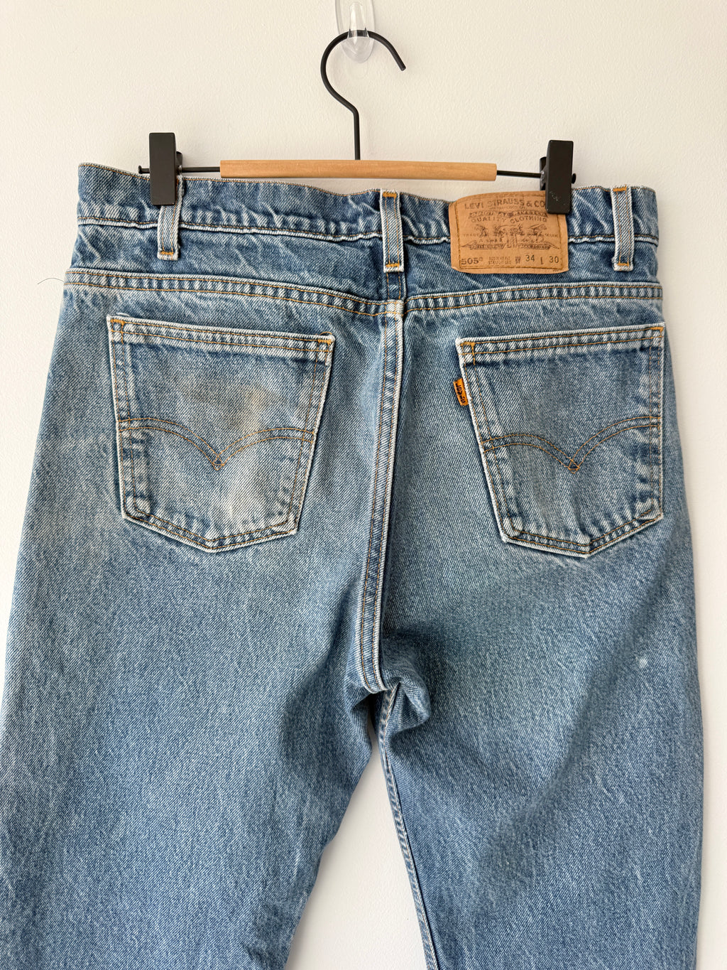 W32 L29 vintage Levis 505 31/32” measured waist dark fade blue faded  90s orange tag USA 505s