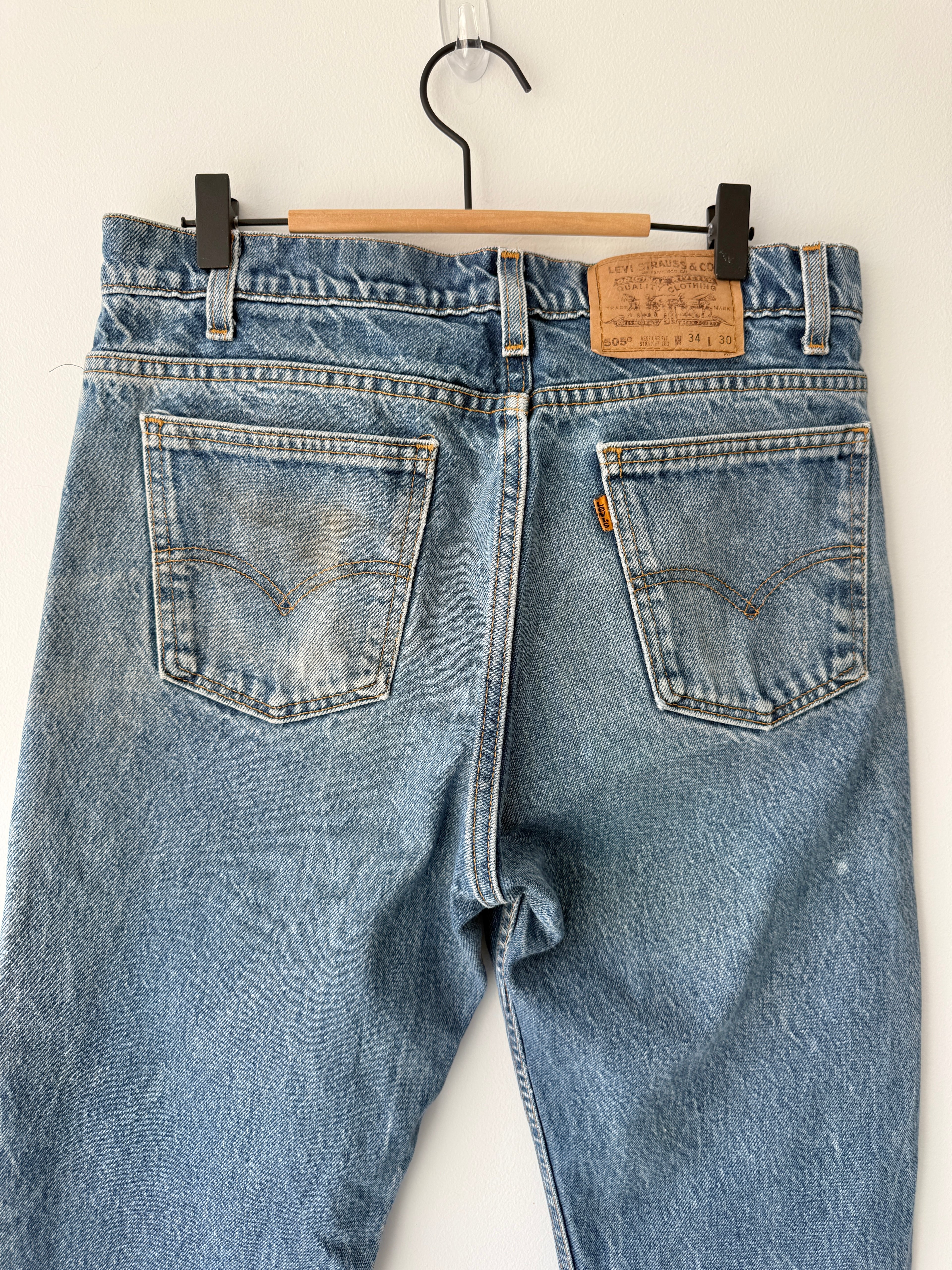 W32 L29 vintage Levis 505 31/32” measured waist dark fade blue faded  90s orange tag USA 505s