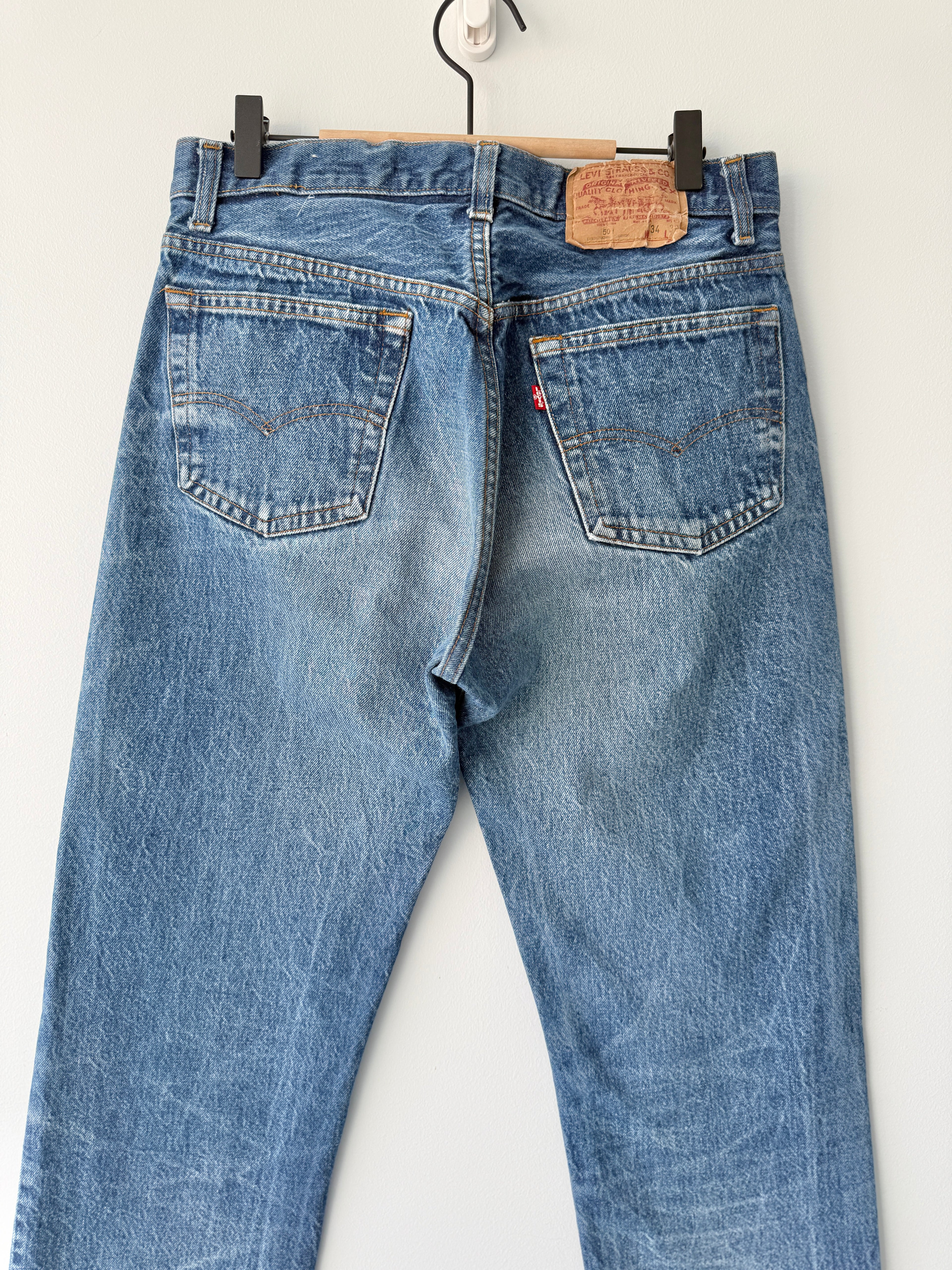 W30 L32 vintage Levis 501 29-30” measured dark blue faded blue 80s denim Levi’s 501s USA