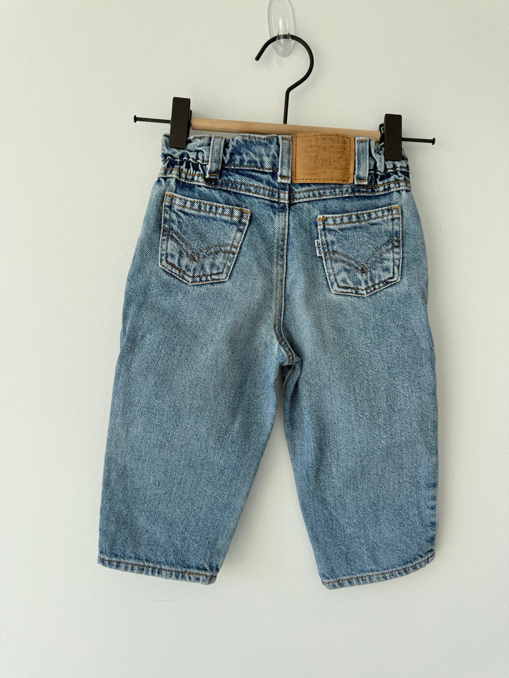Kids Age 24 months vintage Levis 17” measured waist medium blue faded 90s denim